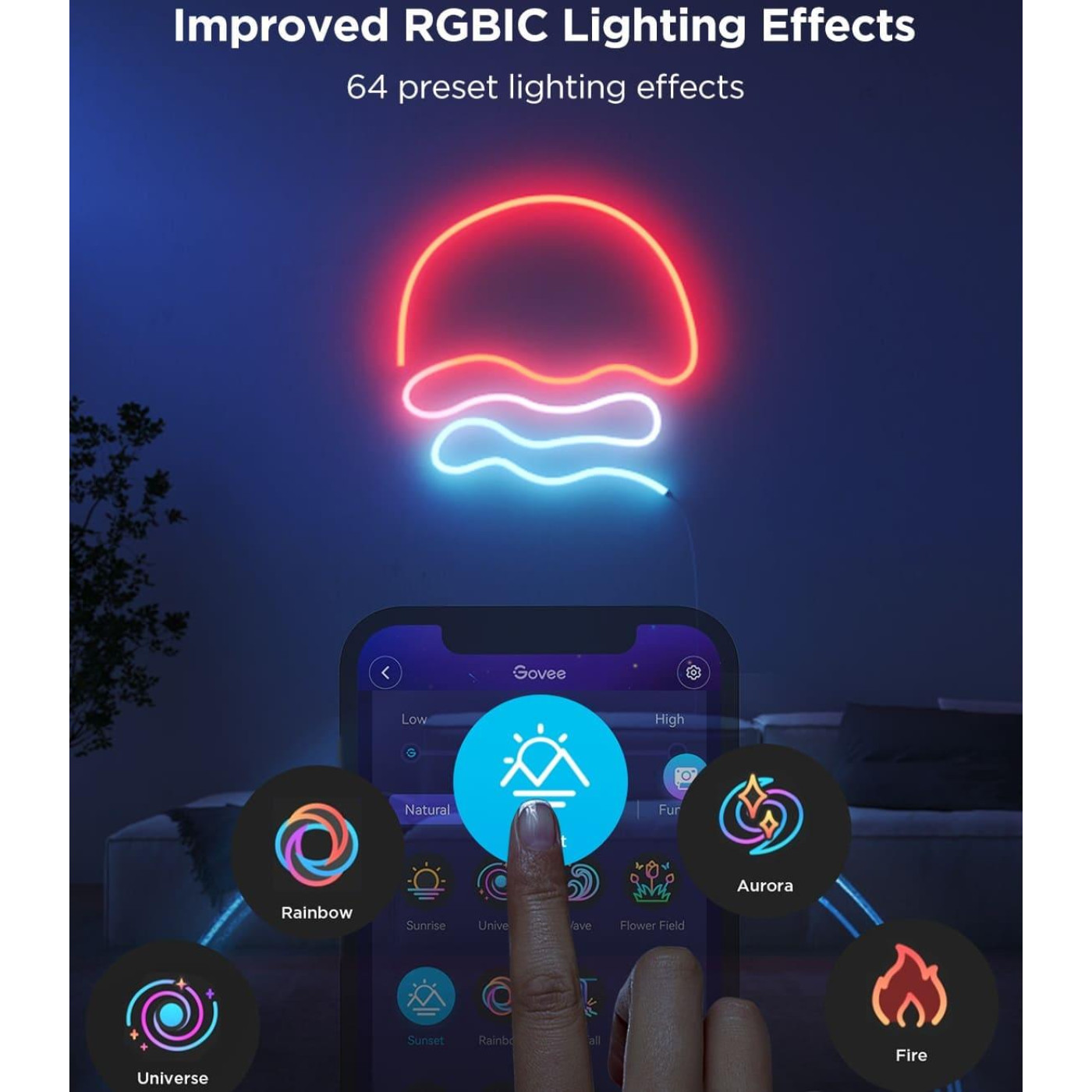 Стричка свитлодиодна розумна Govee H61D3 Neon Rope Light 2, 3м, RGBIC, WI-FI/Bluetooth, билий