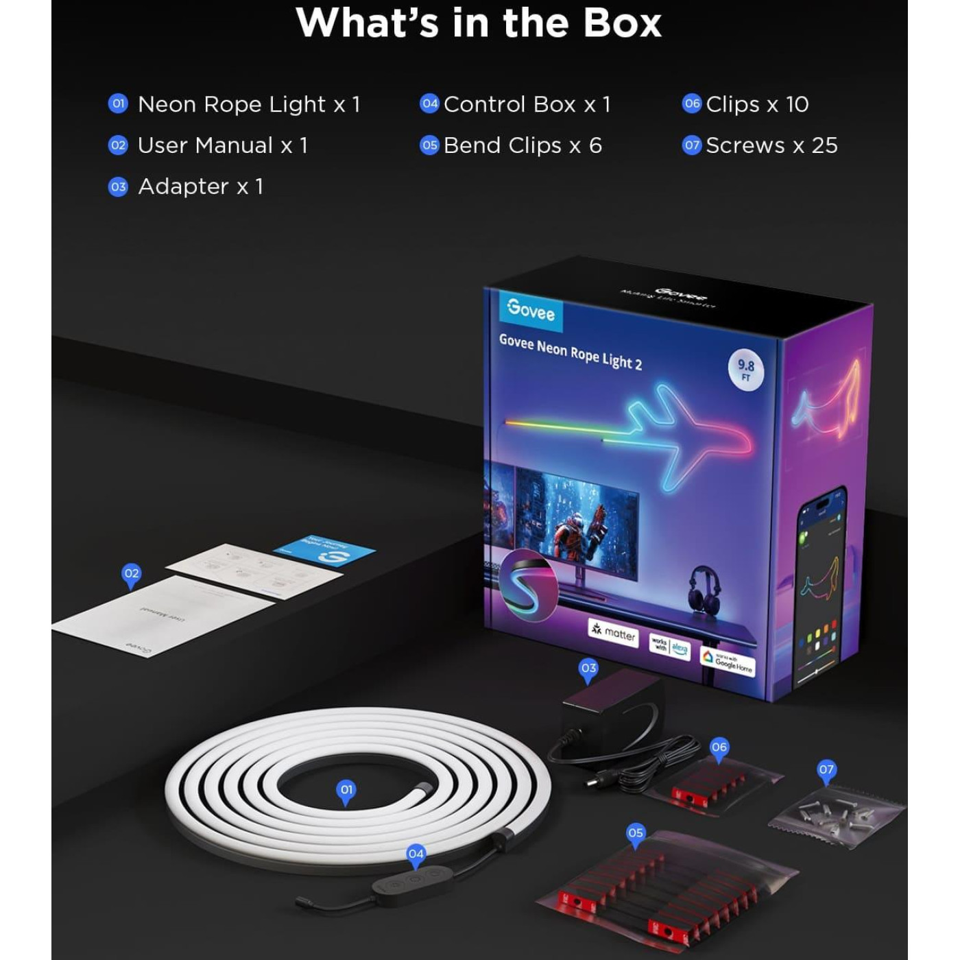 Стричка свитлодиодна розумна Govee H61D3 Neon Rope Light 2, 3м, RGBIC, WI-FI/Bluetooth, билий