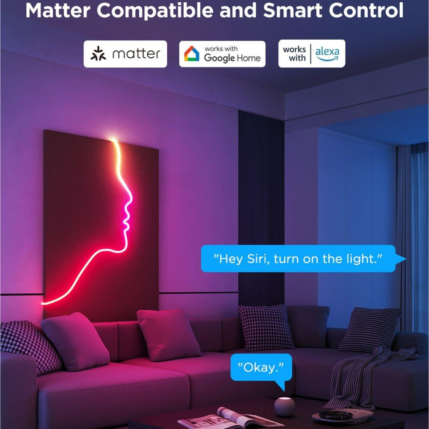 Стричка свитлодиодна розумна Govee H61D3 Neon Rope Light 2, 3м, RGBIC, WI-FI/Bluetooth, билий