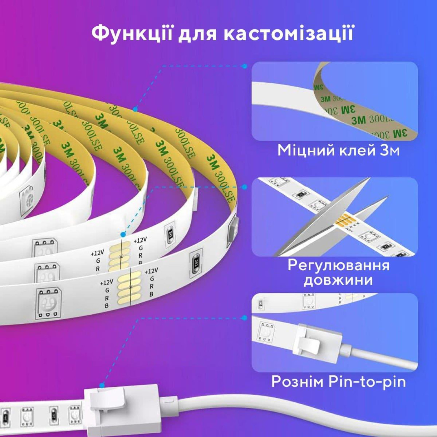 Стричка свитлодиодна розумна Govee H611 LED Strip Lights, 10м, RGB, WI-FI/Bluetooth, билий
