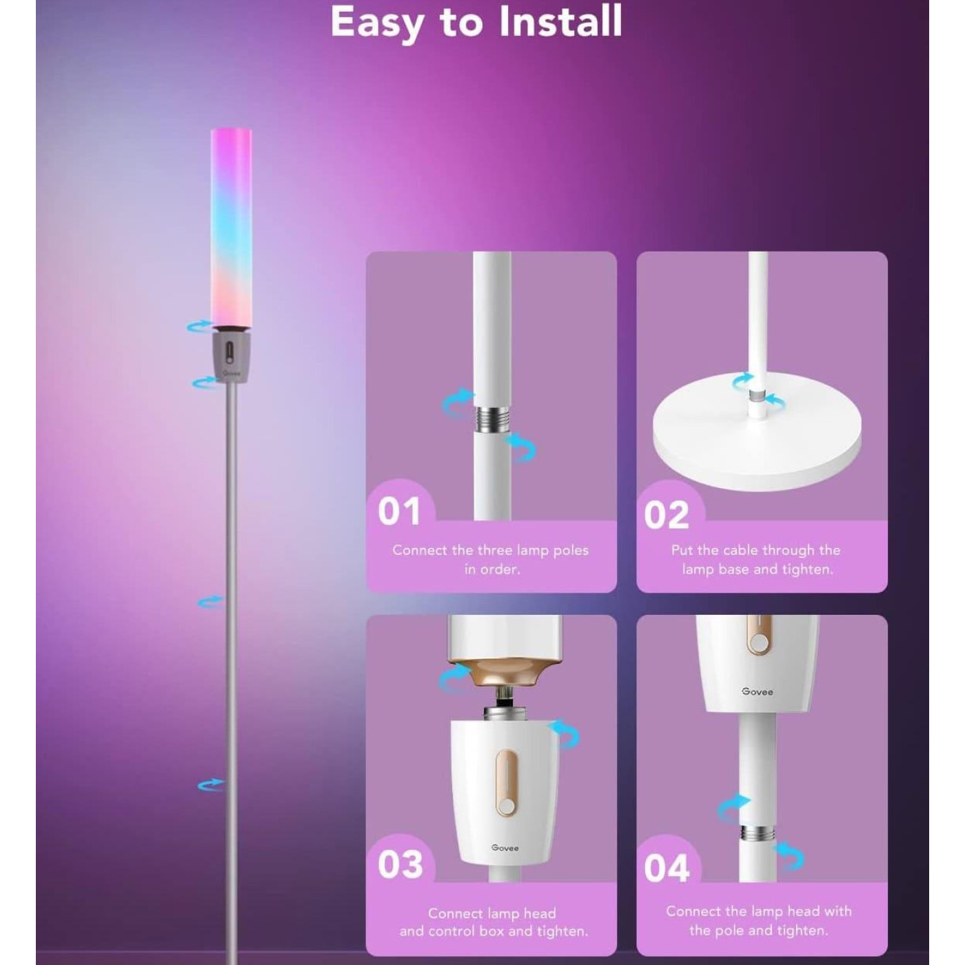 Торшер розумний Govee H6078, 1500Lm, RGBICW, WI-FI/Bluetooth, білий