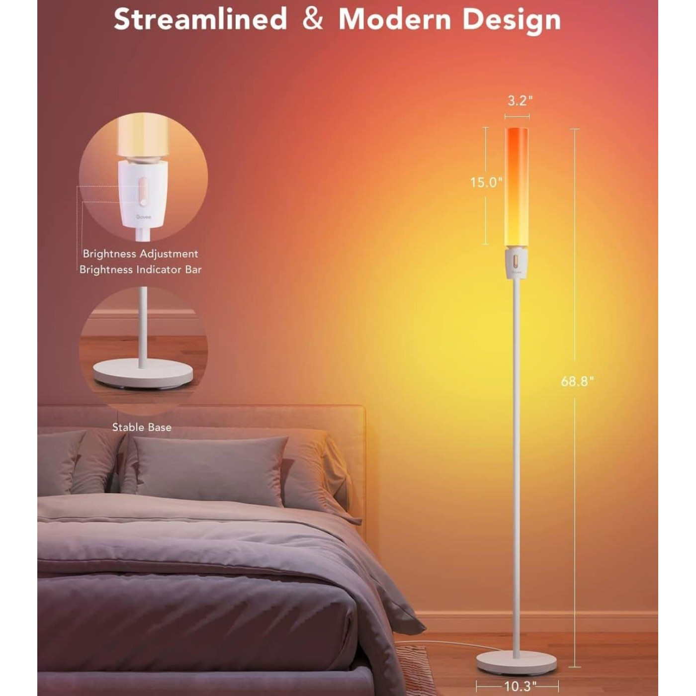 Торшер розумний Govee H6078, 1500Lm, RGBICW, WI-FI/Bluetooth, білий