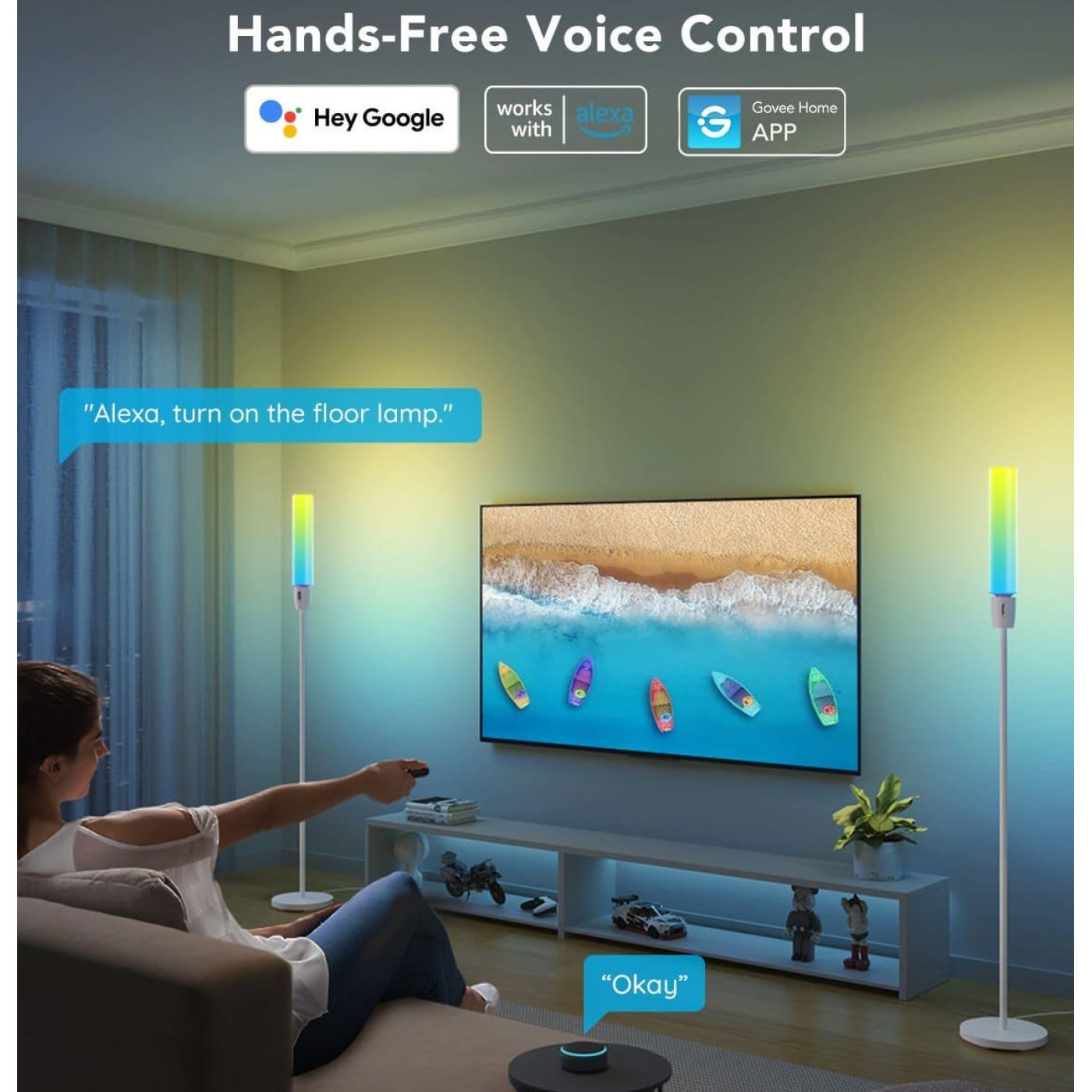 Торшер розумний Govee H6078, 1500Lm, RGBICW, WI-FI/Bluetooth, білий