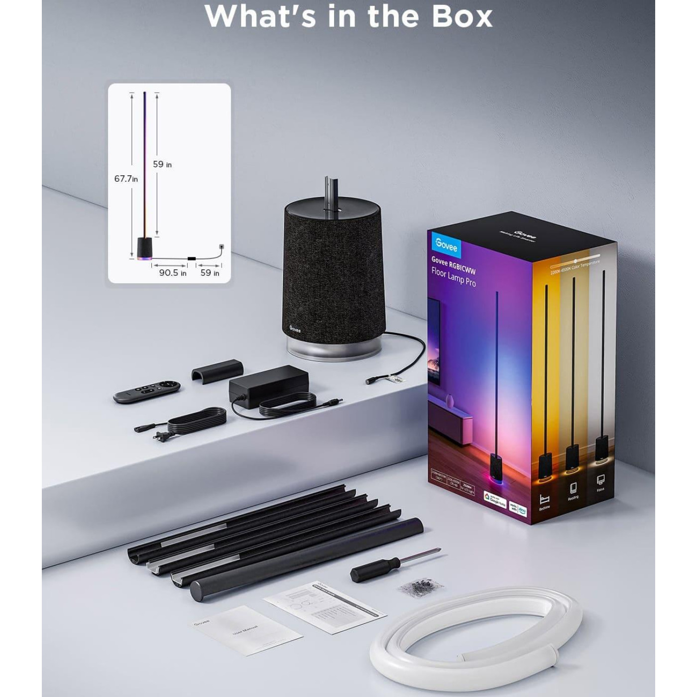 Торшер розумний Govee H6079, 1500Lm, RGBICW, with speaker, WI-FI/Bluetooth, билий
