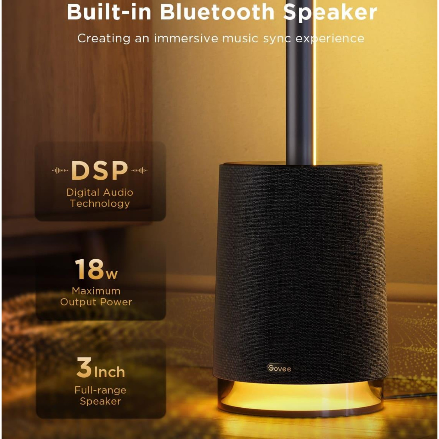 Торшер розумний Govee H6079, 1500Lm, RGBICW, with speaker, WI-FI/Bluetooth, билий