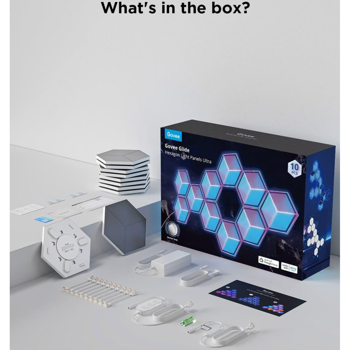 Набир настинних свитильникив Govee H606A Glide Hexagon Light, 7, RGBIC, WI-FI/Bluetooth, билий