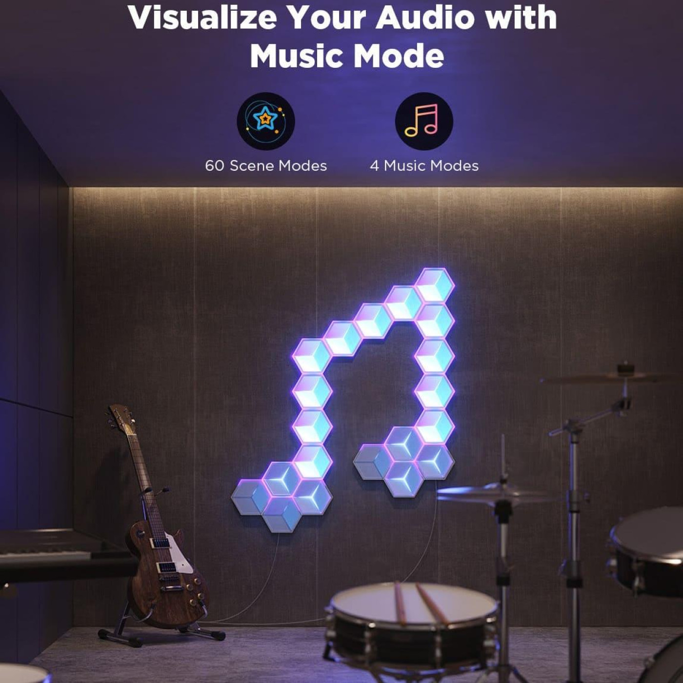 Набир настинних свитильникив Govee H606A Glide Hexagon Light, 7, RGBIC, WI-FI/Bluetooth, билий