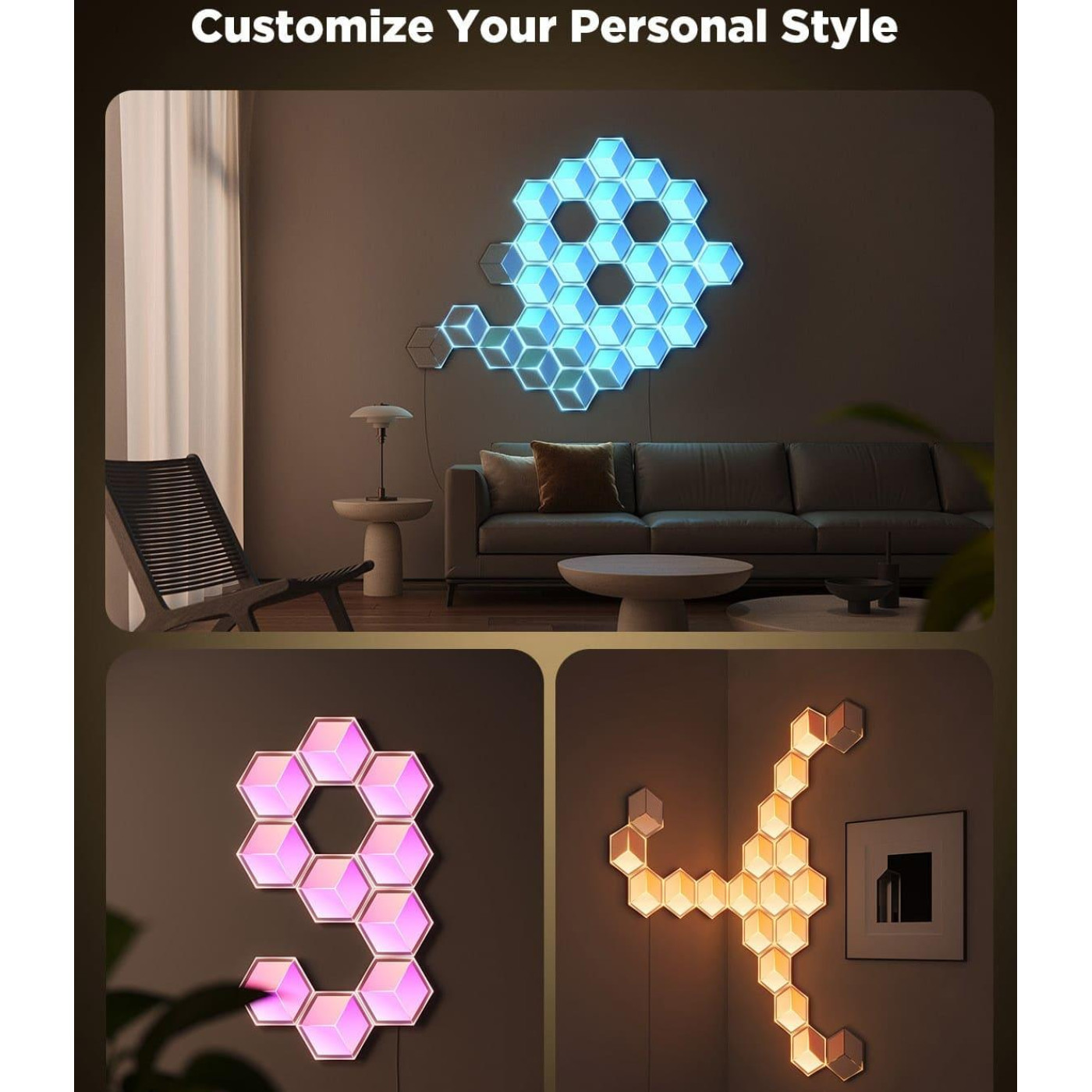 Набир настинних свитильникив Govee H606A Glide Hexagon Light, 7, RGBIC, WI-FI/Bluetooth, билий