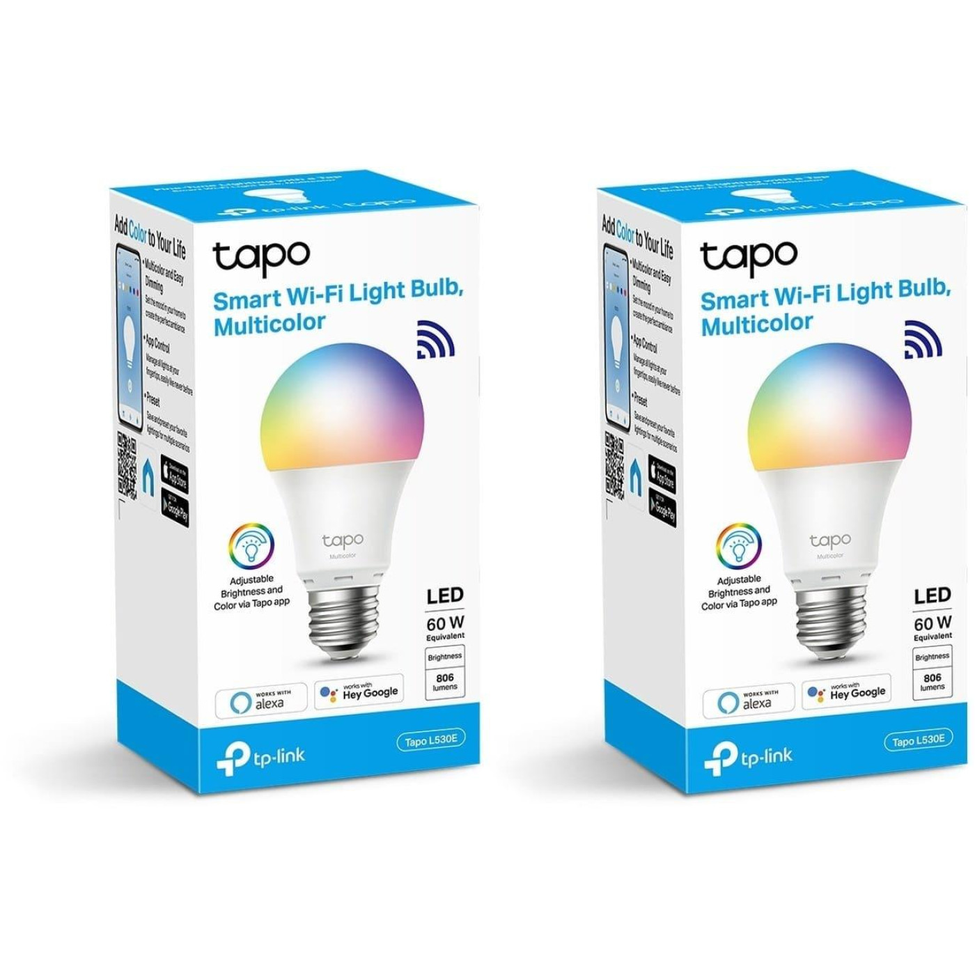 Розумна багатобарвна Wi-Fi лампа TP-LINK Tapo L530E 2шт N300