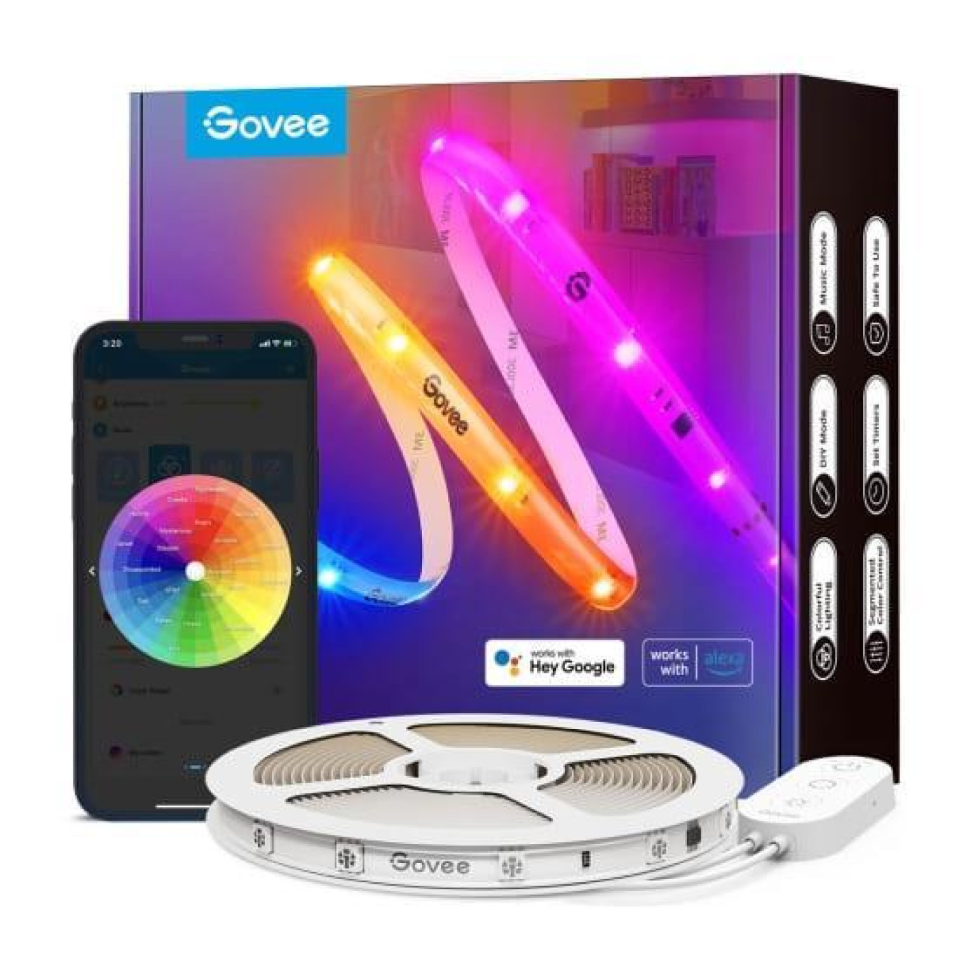 Стрічка світлодіодна розумна Govee H619A RGBIC Basic Wi-Fi + Bluetooth LED Strip Light With Protective Coating 5м Білий