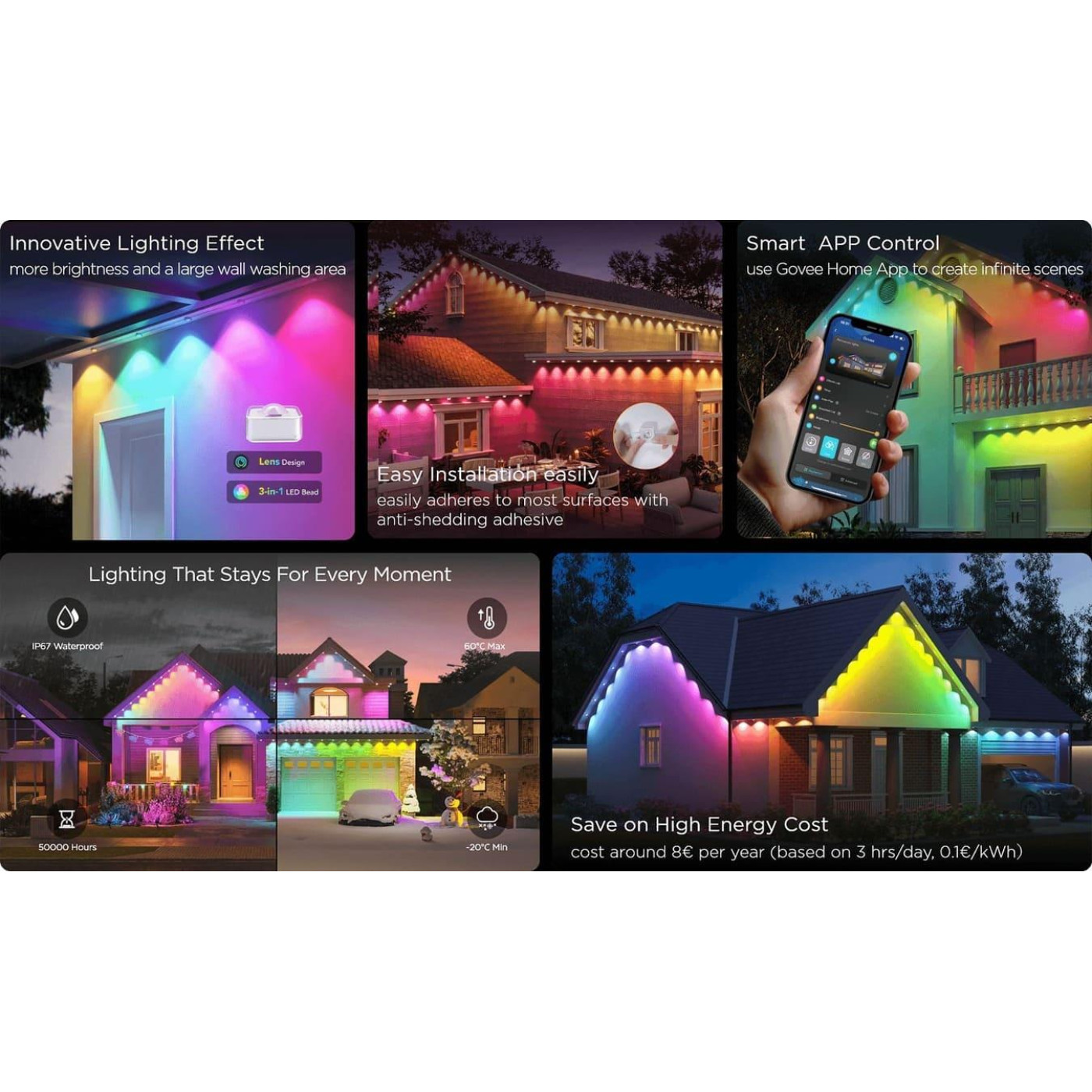 Гирлянда Smart LED Govee H705A Permanent Outdoor Lights RGB, IP67, 30м, кабель прозорий