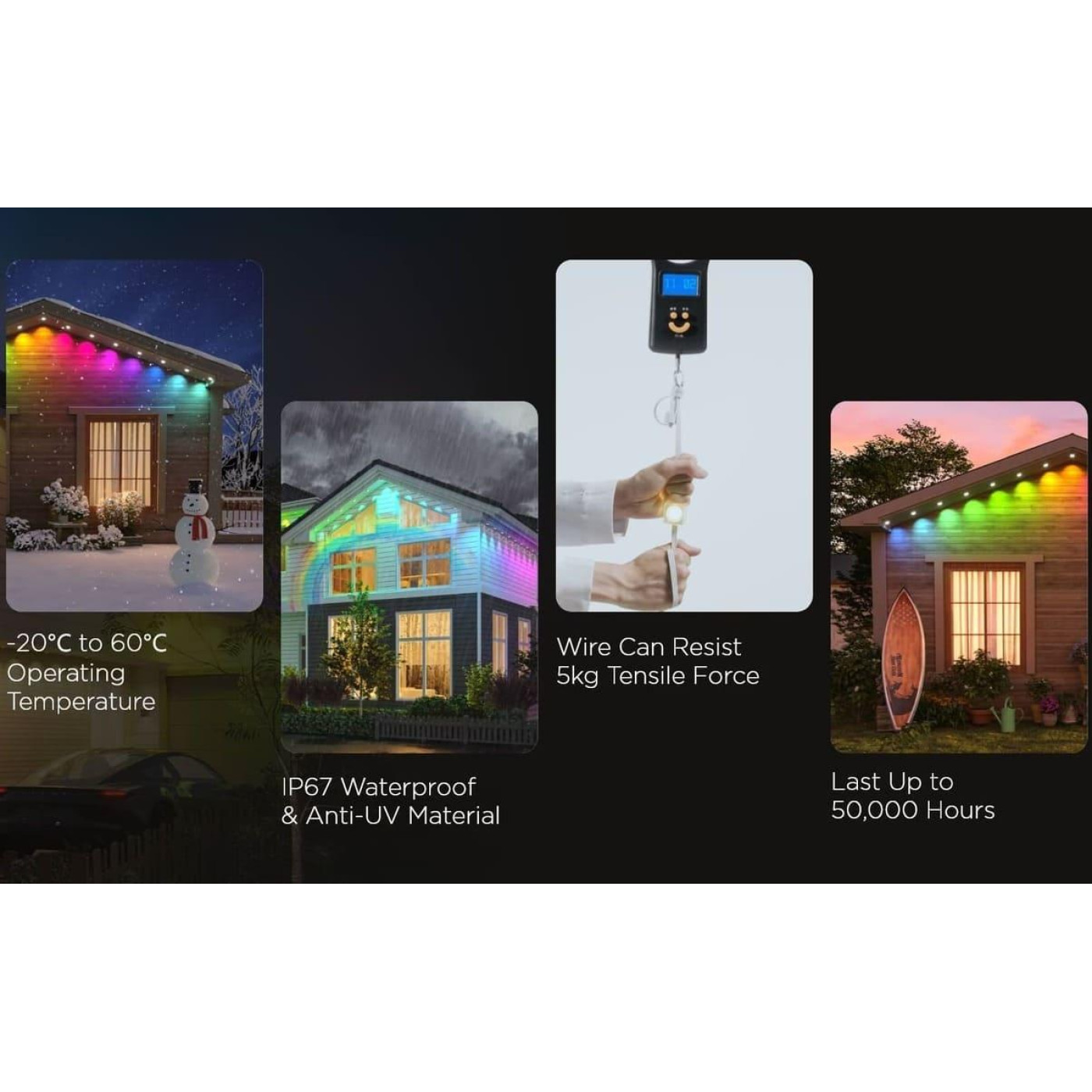 Гирлянда Smart LED Govee H705A Permanent Outdoor Lights RGB, IP67, 30м, кабель прозорий