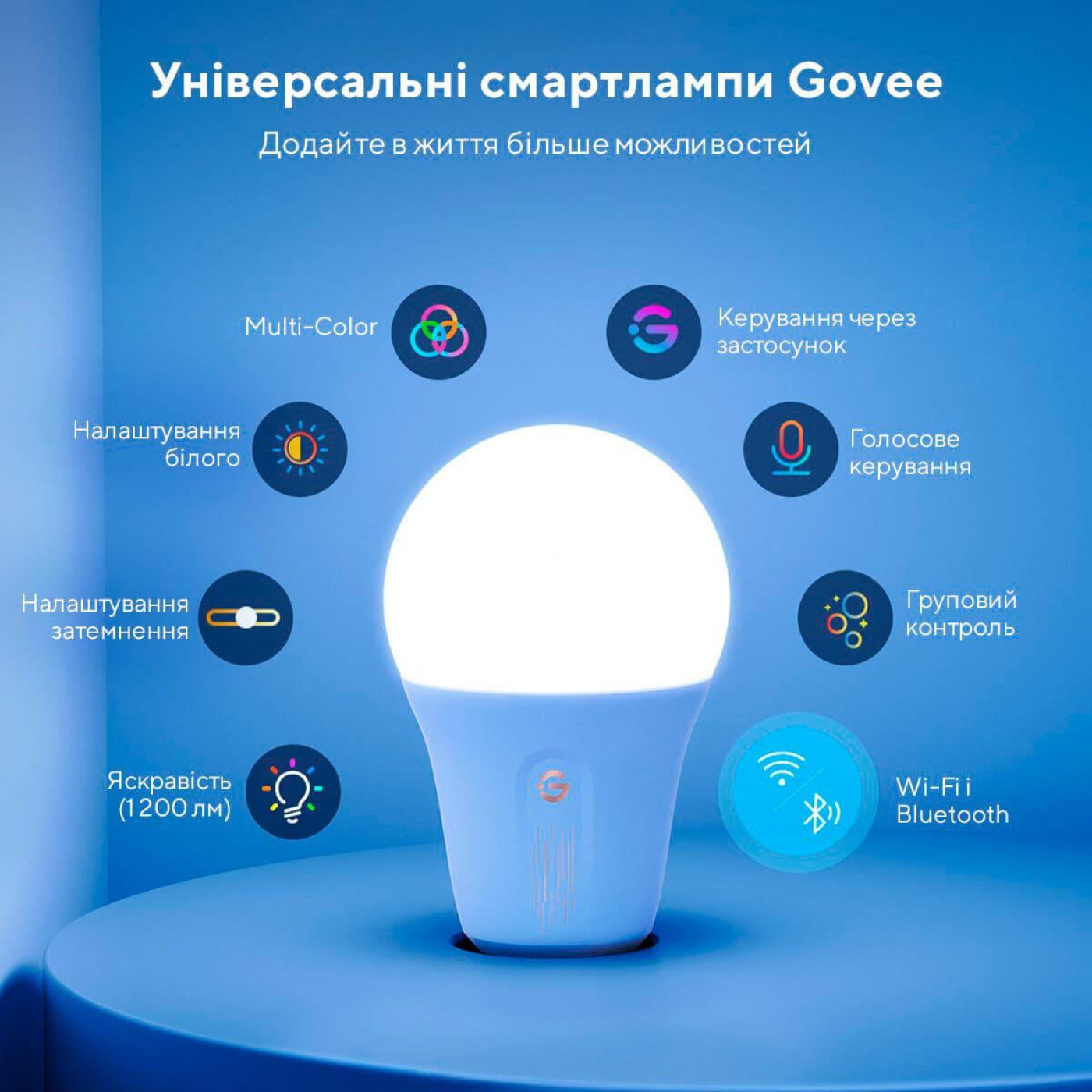 Лампа розумна Govee H6004, E27, 8W, 800Lm, RGB, WI-FI/Bluetooth, билий