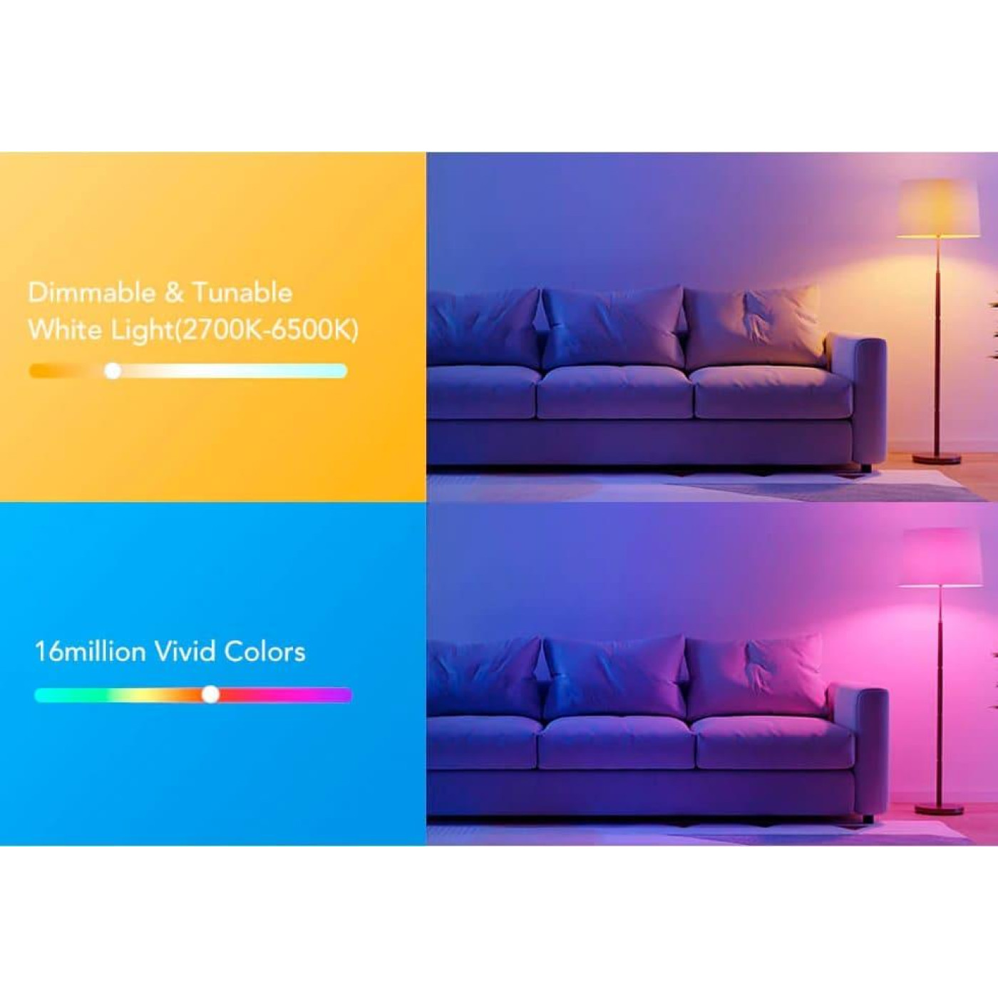 Лампа розумна Govee H6004, E27, 8W, 800Lm, RGB, WI-FI/Bluetooth, билий