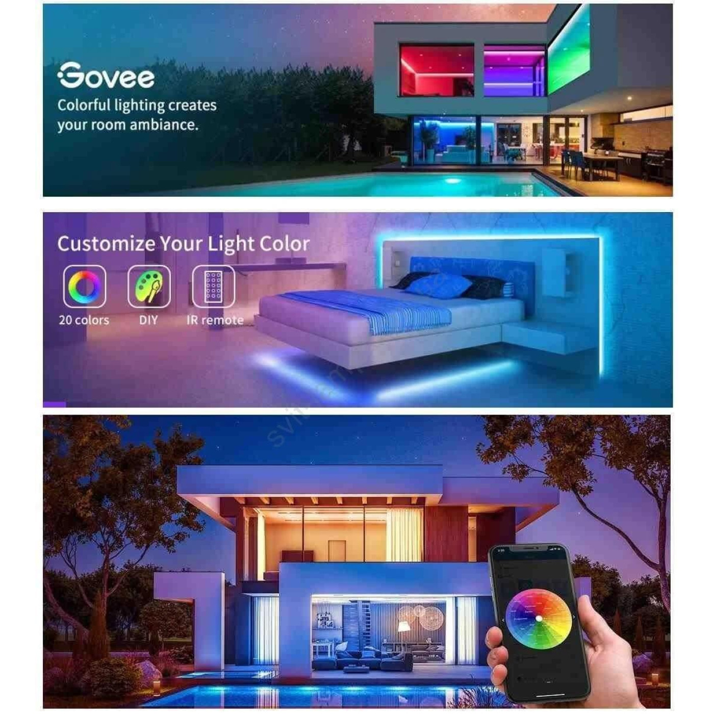 Стричка свитлодиодна розумна Govee H615A RGB Smart Wi-Fi + Bluetooth LED Strip Lights 5м з микрофоном Билий