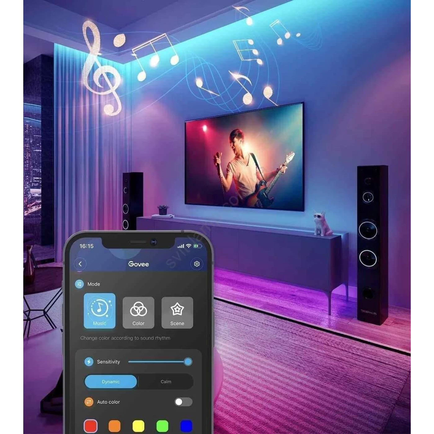 Стричка свитлодиодна розумна Govee H615A RGB Smart Wi-Fi + Bluetooth LED Strip Lights 5м з микрофоном Билий