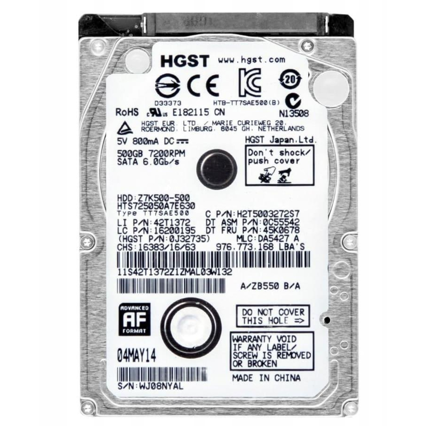 Жорсткий диск HGST 2.5 Hitachi 500Gb HTS725050A7E630 (HTS725050A7E630_) Б/в