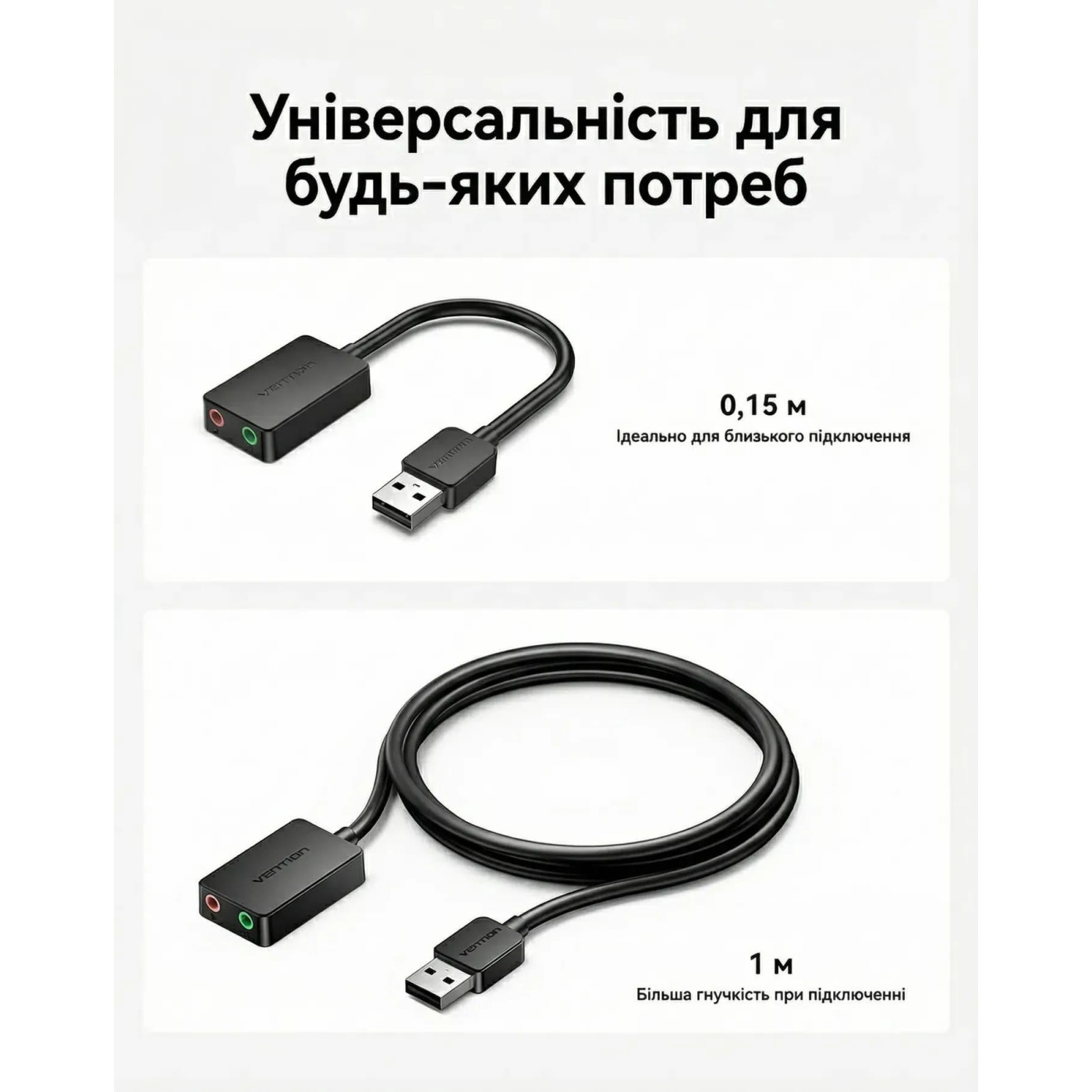 Звуковая карта Vention USB AUX jack, 2*TRRS (Mic + Ear) 1м чорна (CDYBF)