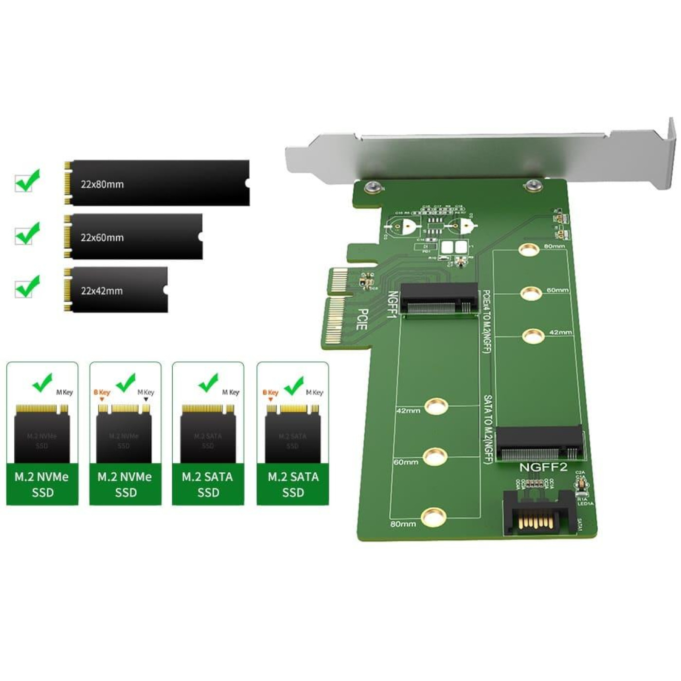 Контроллер Maiwo Multi-Size PCIex4 & Sata to M.2 (KT015)