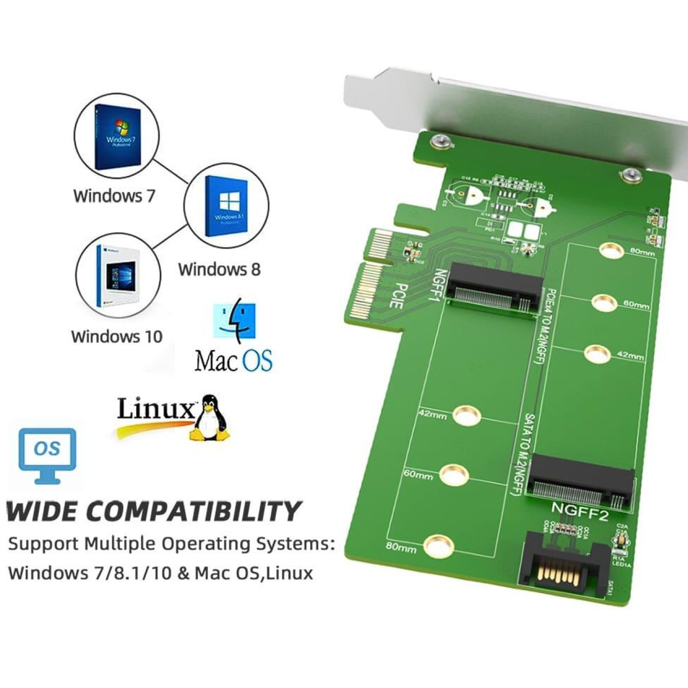 Контроллер Maiwo Multi-Size PCIex4 & Sata to M.2 (KT015)