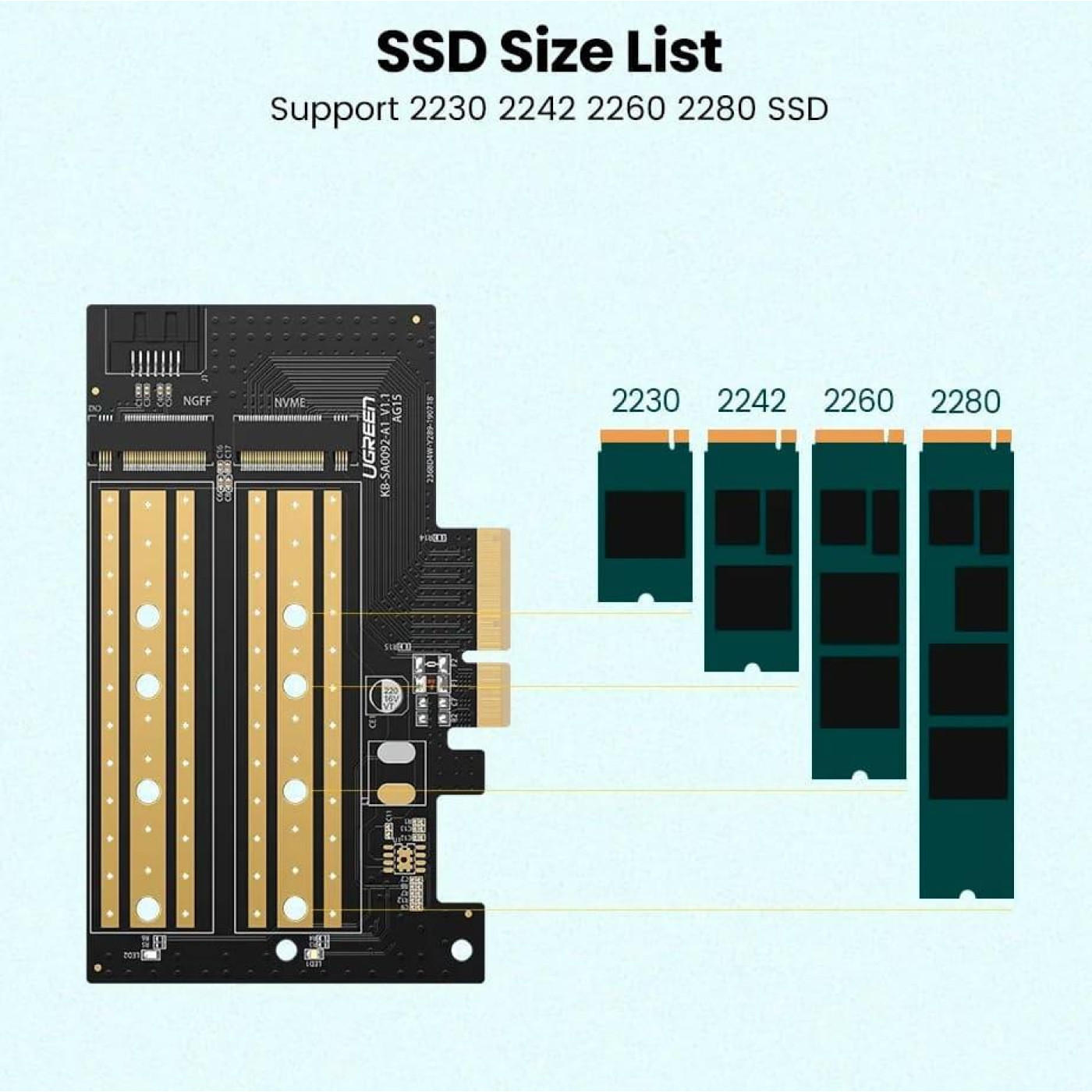 Контролер Ugreen PCI-E 3.0 for SSD M.2 NVMe + M.2 NGFF CM302 (70504)