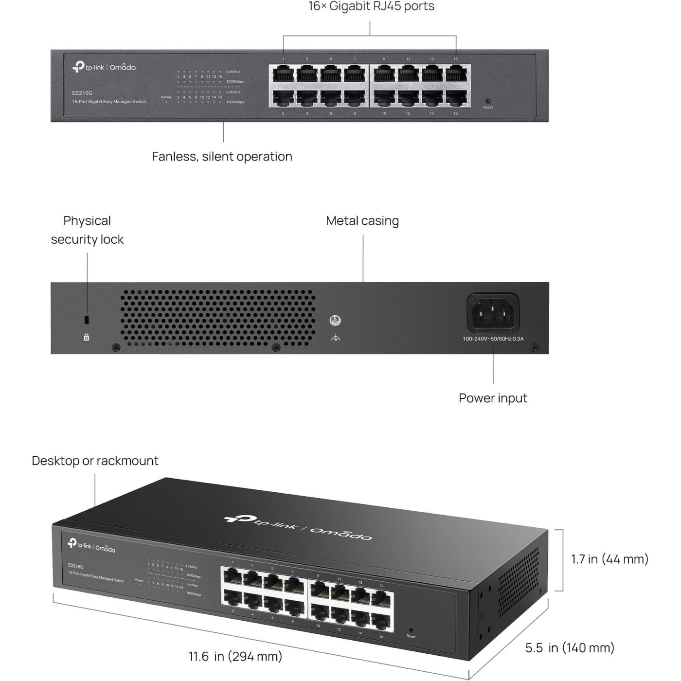 Комутатор TP-Link 16-портовий гігабітний комутатор, ES216G (ES216G)
