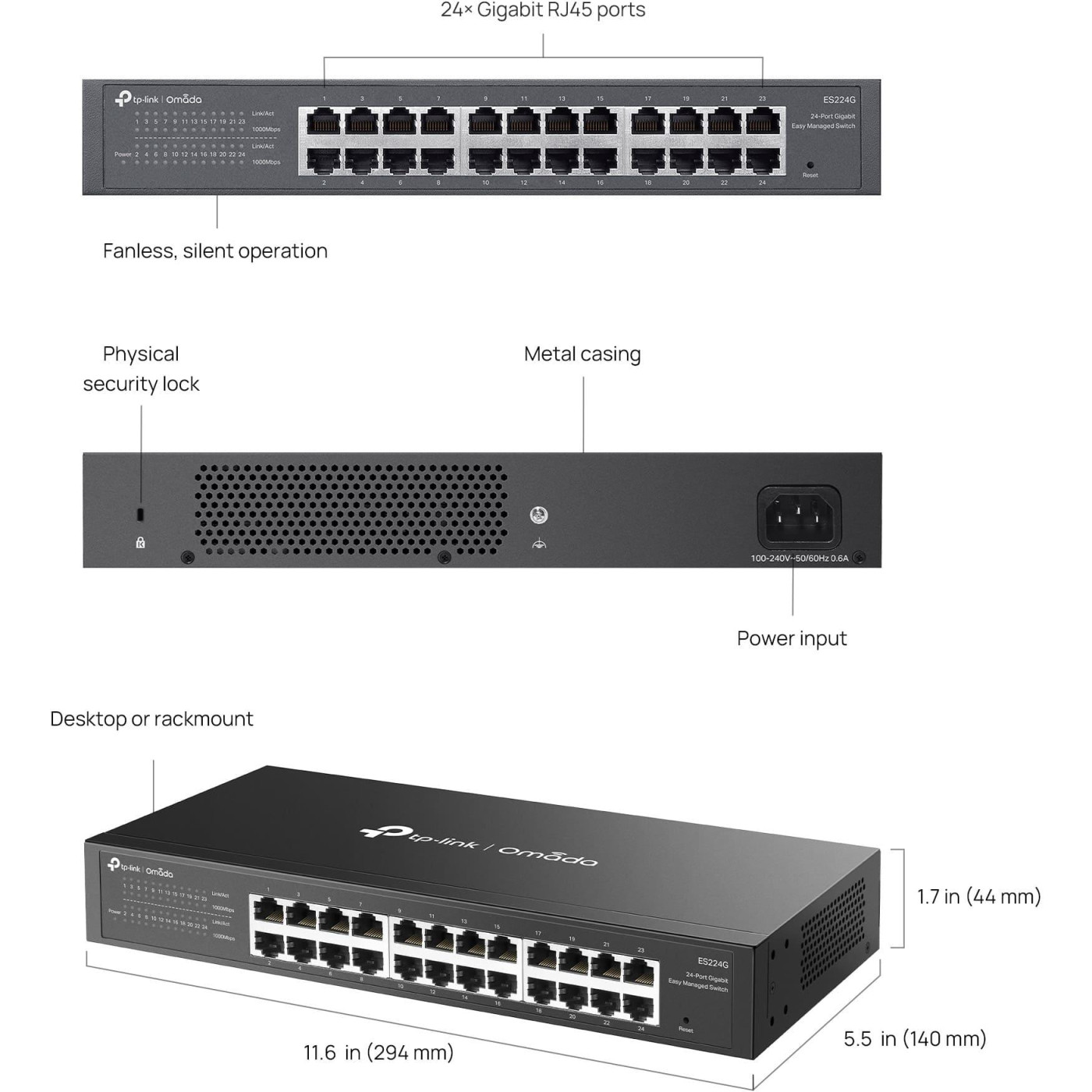 Комутатор TP-Link 24-портовий гігабітний комутатор, ES224G (ES224G)