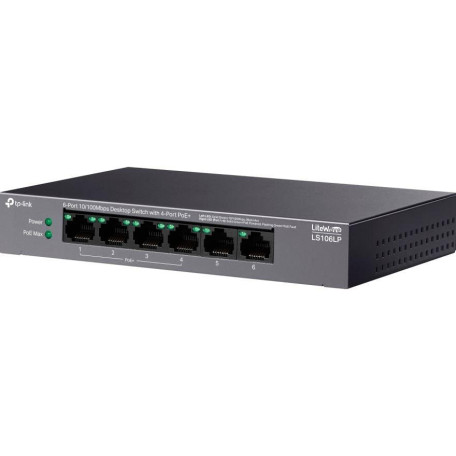 Комутатор TP-Link LiteWave LS106LP, Black, 6xRJ45 (2х10/100 Mb/s, 4x10/100 Mb/s PoE+) (LS106LP)