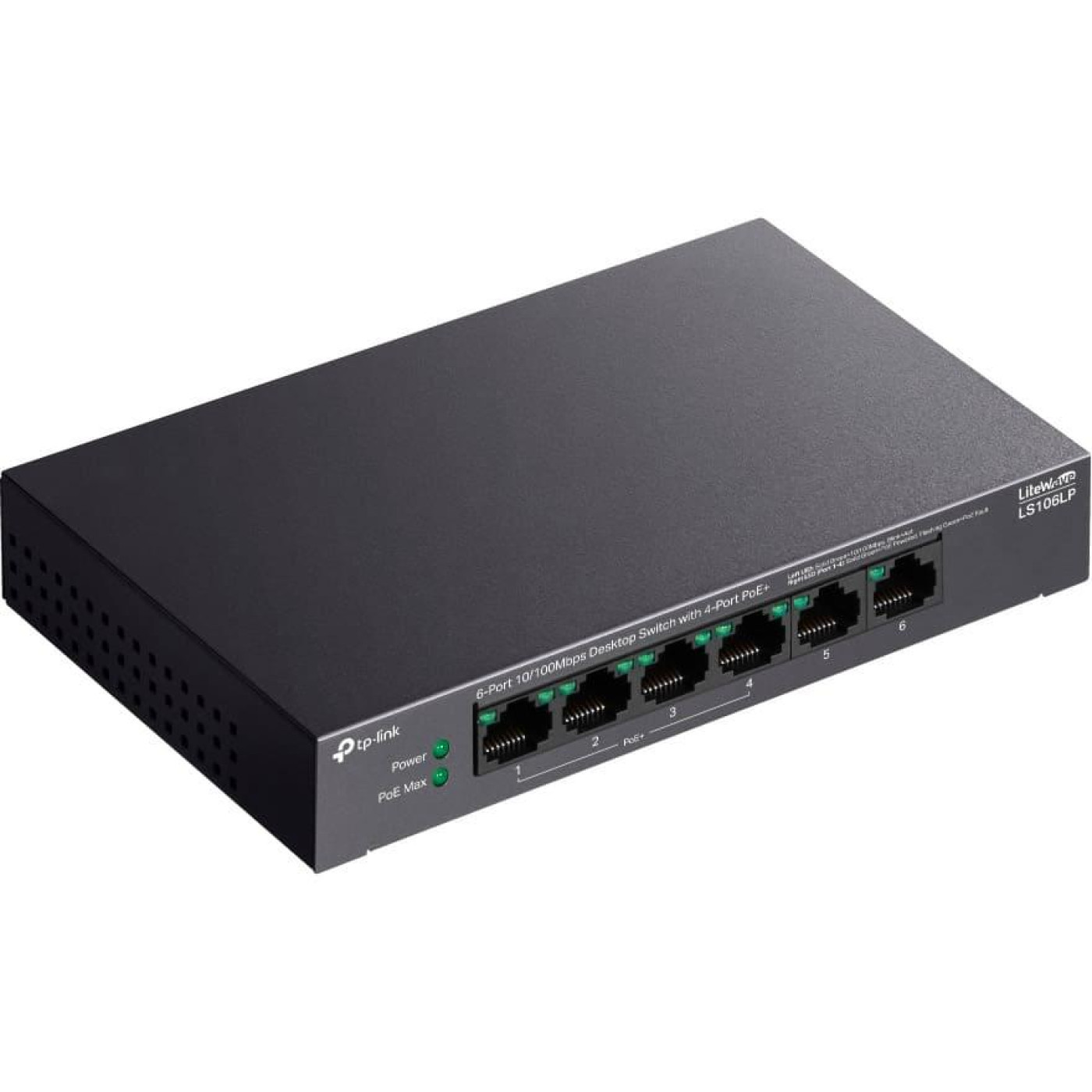 Комутатор TP-Link LiteWave LS106LP, Black, 6xRJ45 (2х10/100 Mb/s, 4x10/100 Mb/s PoE+) (LS106LP)