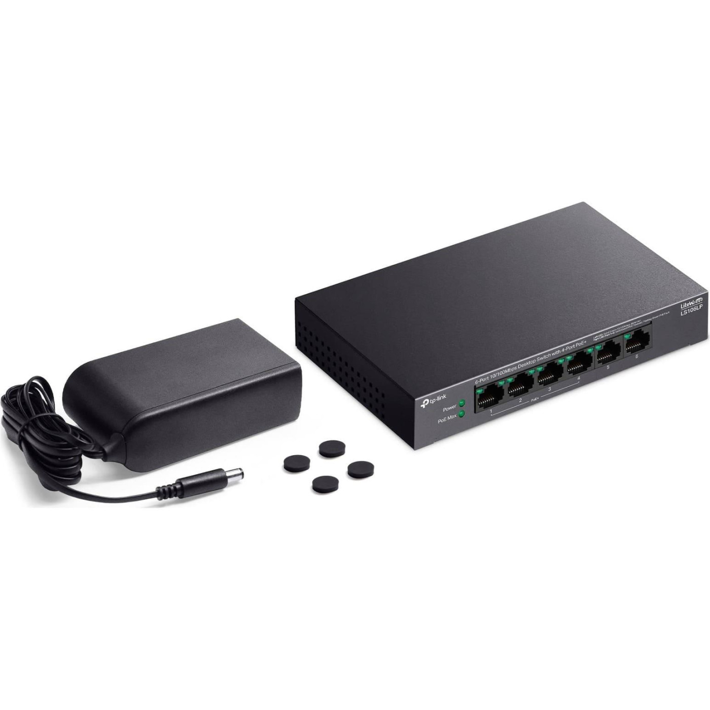 Комутатор TP-Link LiteWave LS106LP, Black, 6xRJ45 (2х10/100 Mb/s, 4x10/100 Mb/s PoE+) (LS106LP)