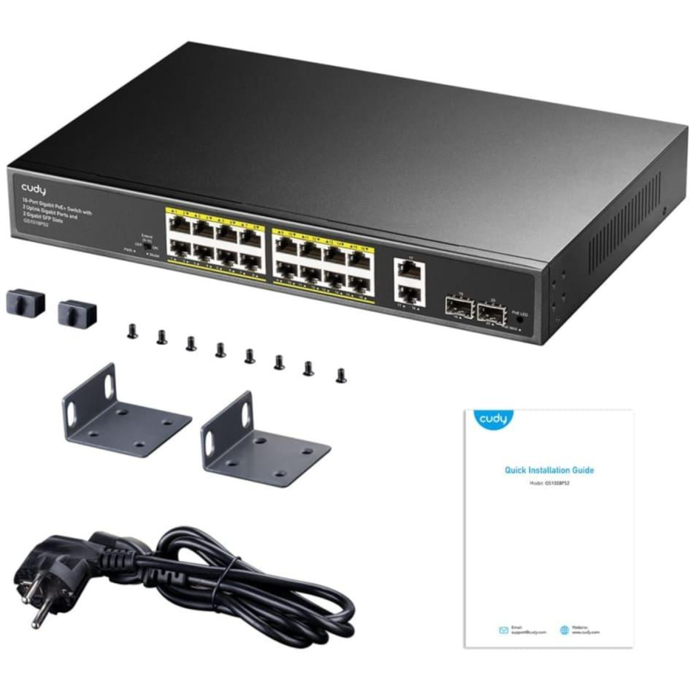 Коммутатор Cudy GS1018PS2, 16-Port Gigabit PoE+ Switch with 2 Uplink Gigabit Ports and 2 Gigabit SFP (GS1018PS2)