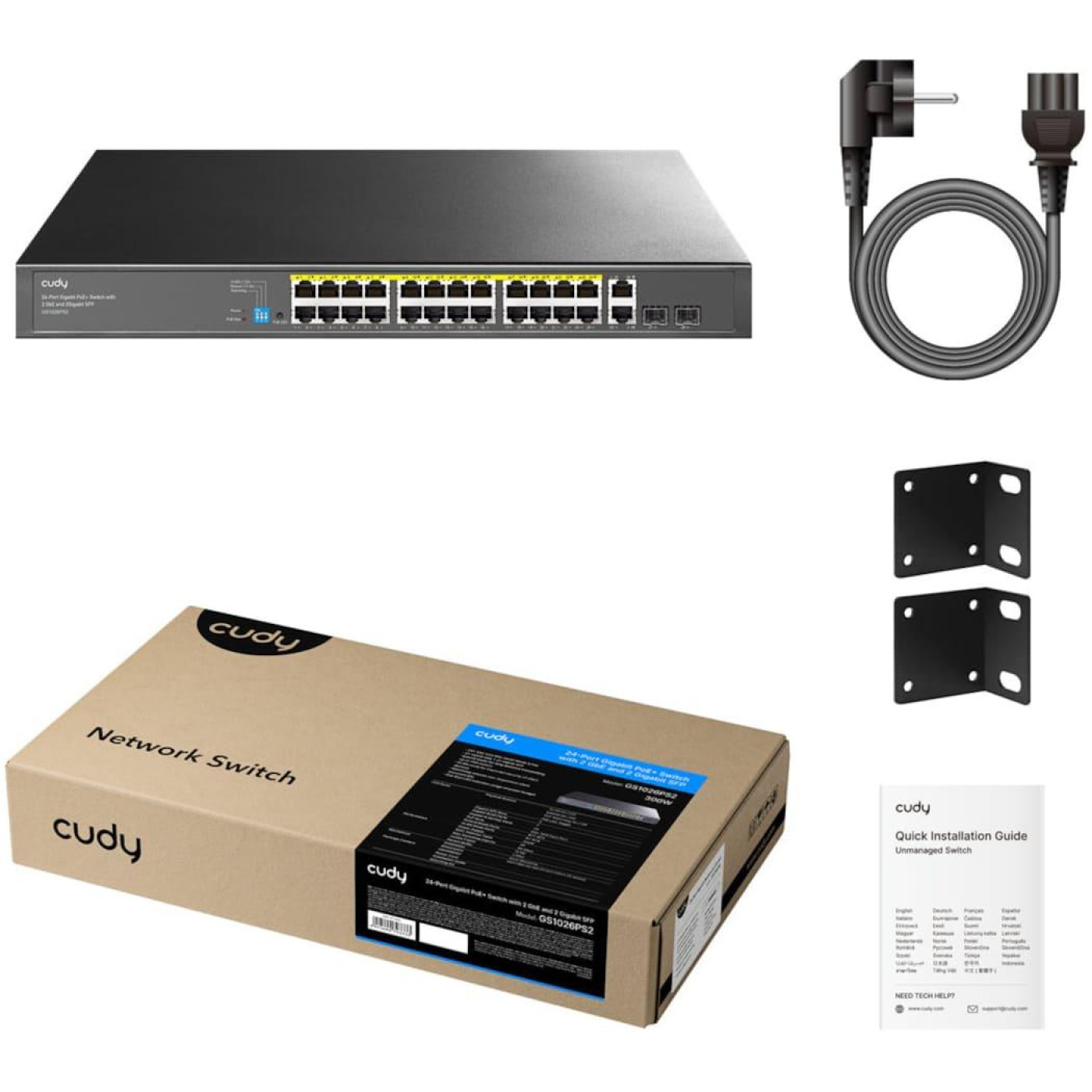 Коммутатор Cudy GS1026PS2, 24-Gigabit PoE+ Switch with 2 Uplink Gig Ports and 2 Gig SFP Slots 300W (GS1026PS2)