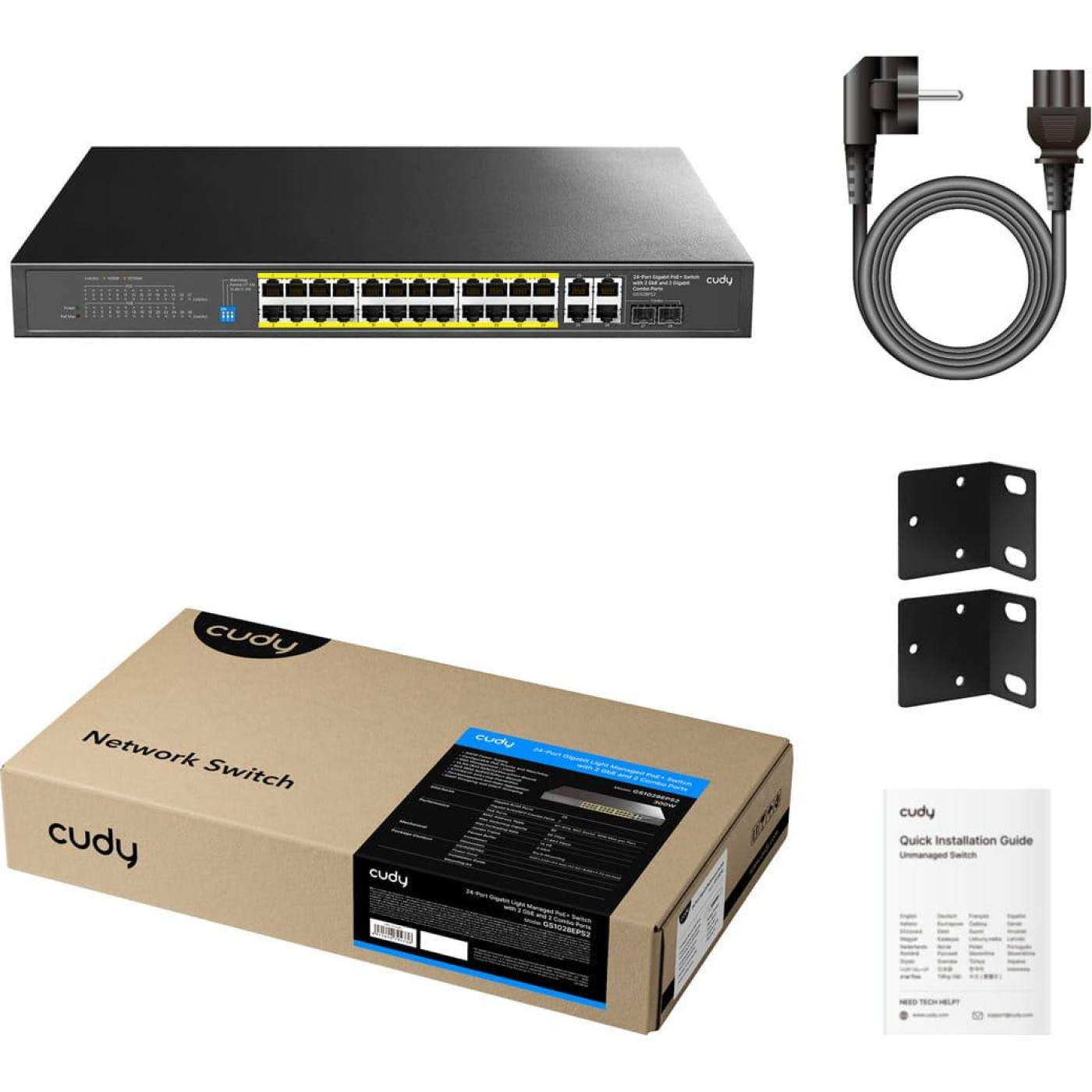 Коммутатор Cudy GS1028EPS2, 24-Port Gigabit Light Managed PoE+ Switch with 2 SFP 300W (GS1028EPS2)
