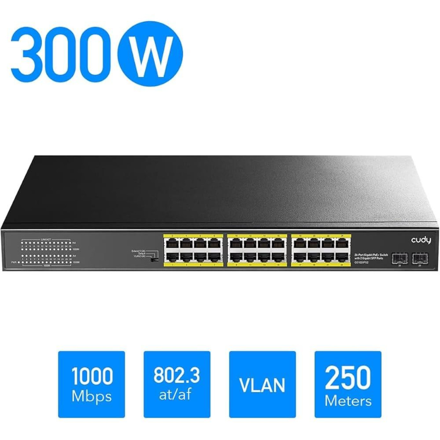 Коммутатор Cudy GS1028PS2, 24-Gigabit PoE+ Switch with 4 Uplink Gig Ports and 2 Gig SFP Slots 300W (GS1028PS2)