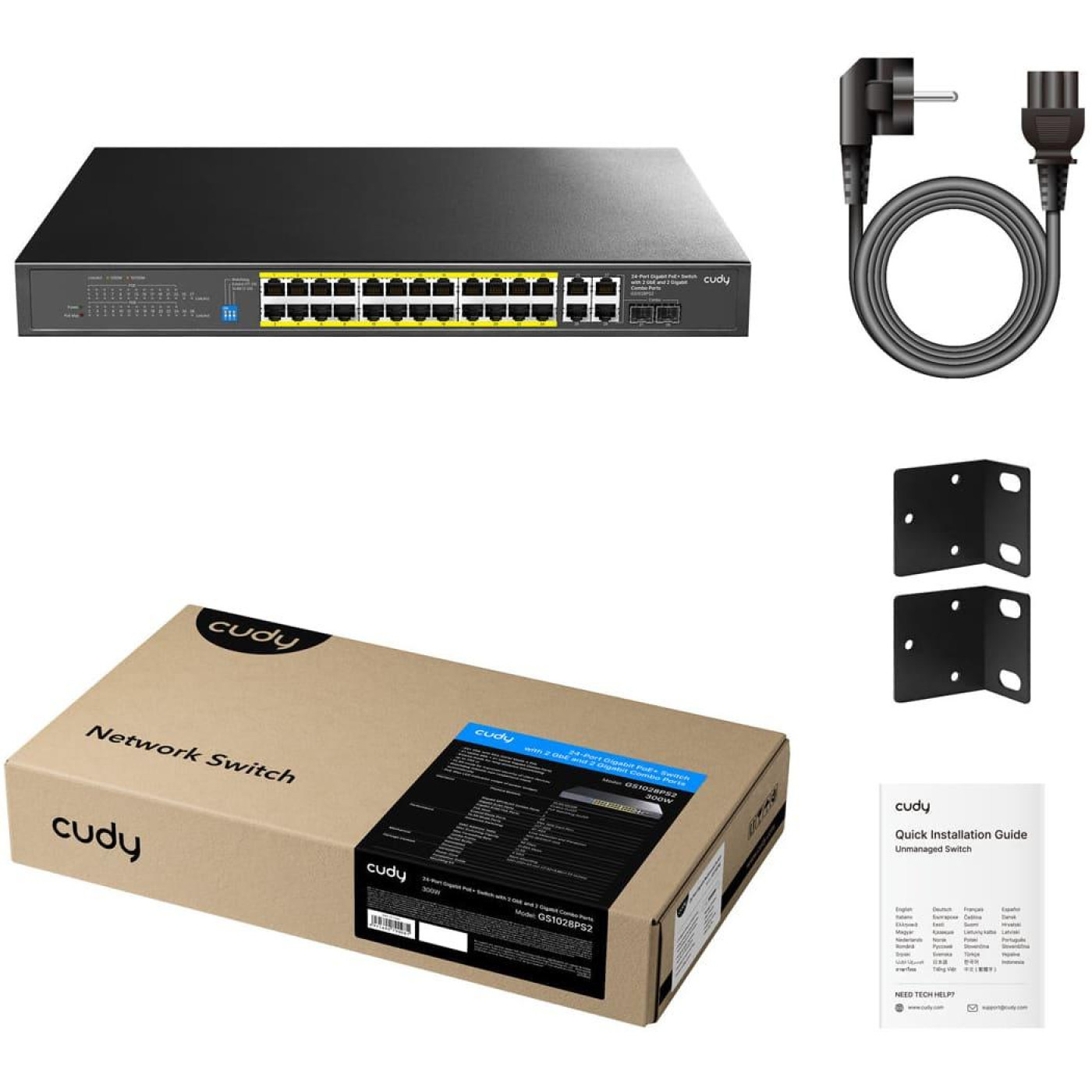 Коммутатор Cudy GS1028PS2, 24-Gigabit PoE+ Switch with 4 Uplink Gig Ports and 2 Gig SFP Slots 300W (GS1028PS2)