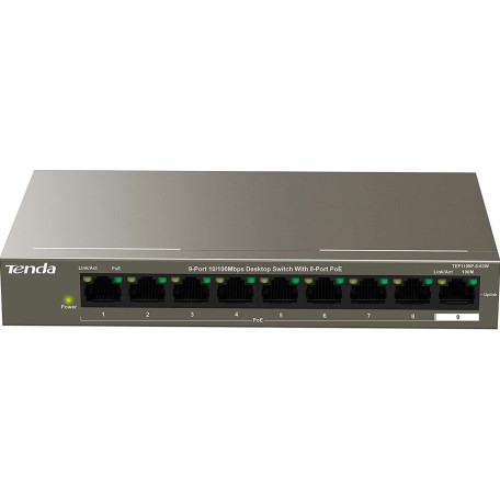 Комутатор Tenda TEF1109P-8-63W (1xFE+8xFE PoE, 58Вт max) (TEF1109P-8-63W)