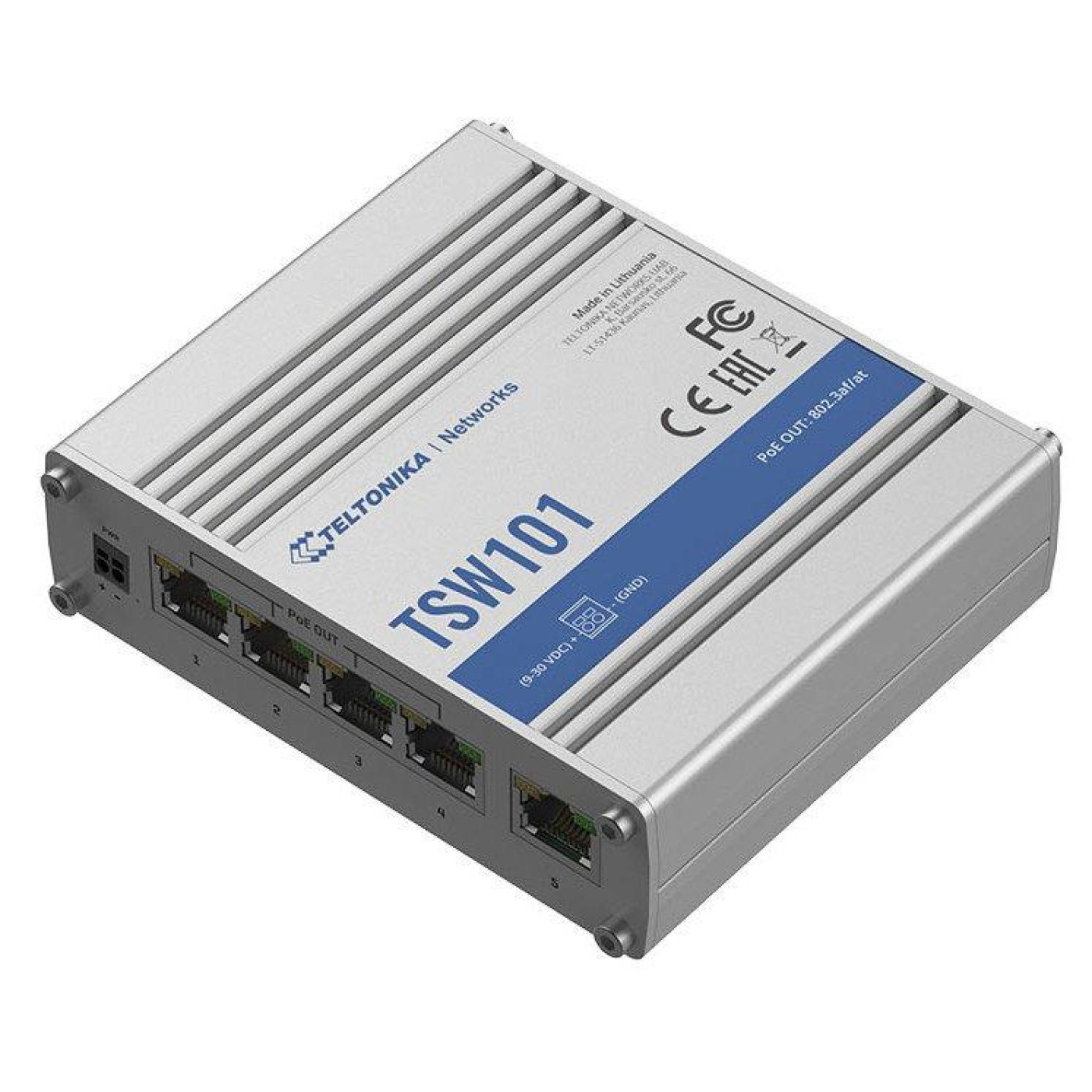 Коммутатор Teltonika TSW101 5 x Gigabit Ethernet po rts, 4 x PoE+ ports with 802.3af and 802.3at supp TSW101000000