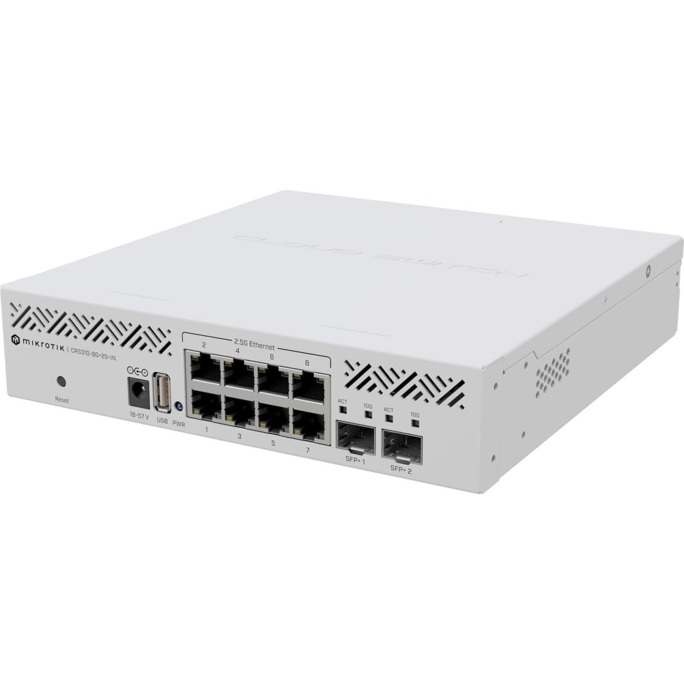 Комутатор MikroTik CRS310-8G+2S+IN, 8x 2.5G Ethernet ports, 2x SFP+ ports, USB type A, 800MHz CPU, 2 (CRS310-8G+2S+IN)
