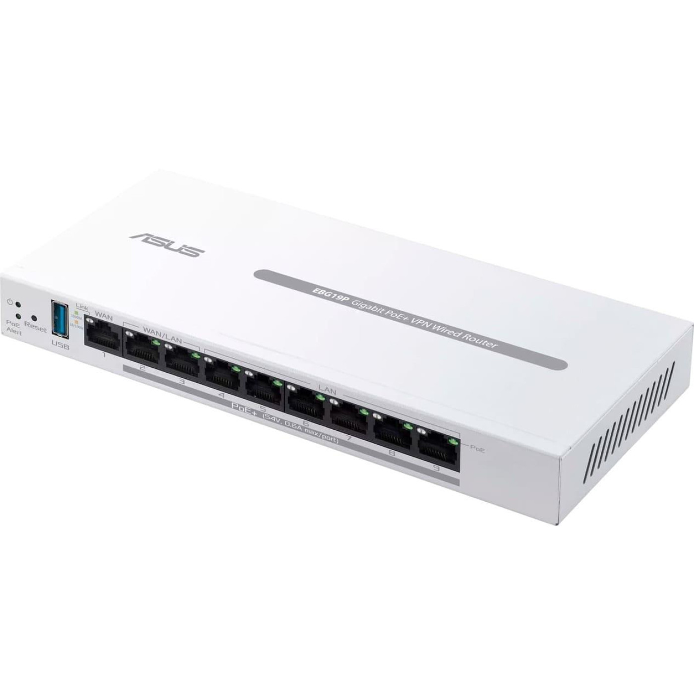 Комутатор ASUS ExpertWiFi EBG19P 8xGE LAN (8xPoE), 1xGE WAN, 1xUSB 3.2, 123W, BT (90IG08C0-MO3B00)