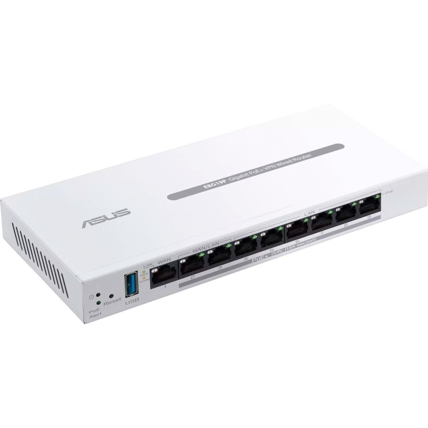 Комутатор ASUS ExpertWiFi EBG19P 8xGE LAN (8xPoE), 1xGE WAN, 1xUSB 3.2, 123W, BT (90IG08C0-MO3B00)