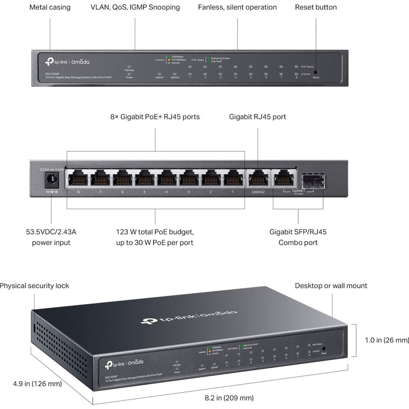 Комутатор TP-Link 10-портовий гігабітний (ES210GMP)