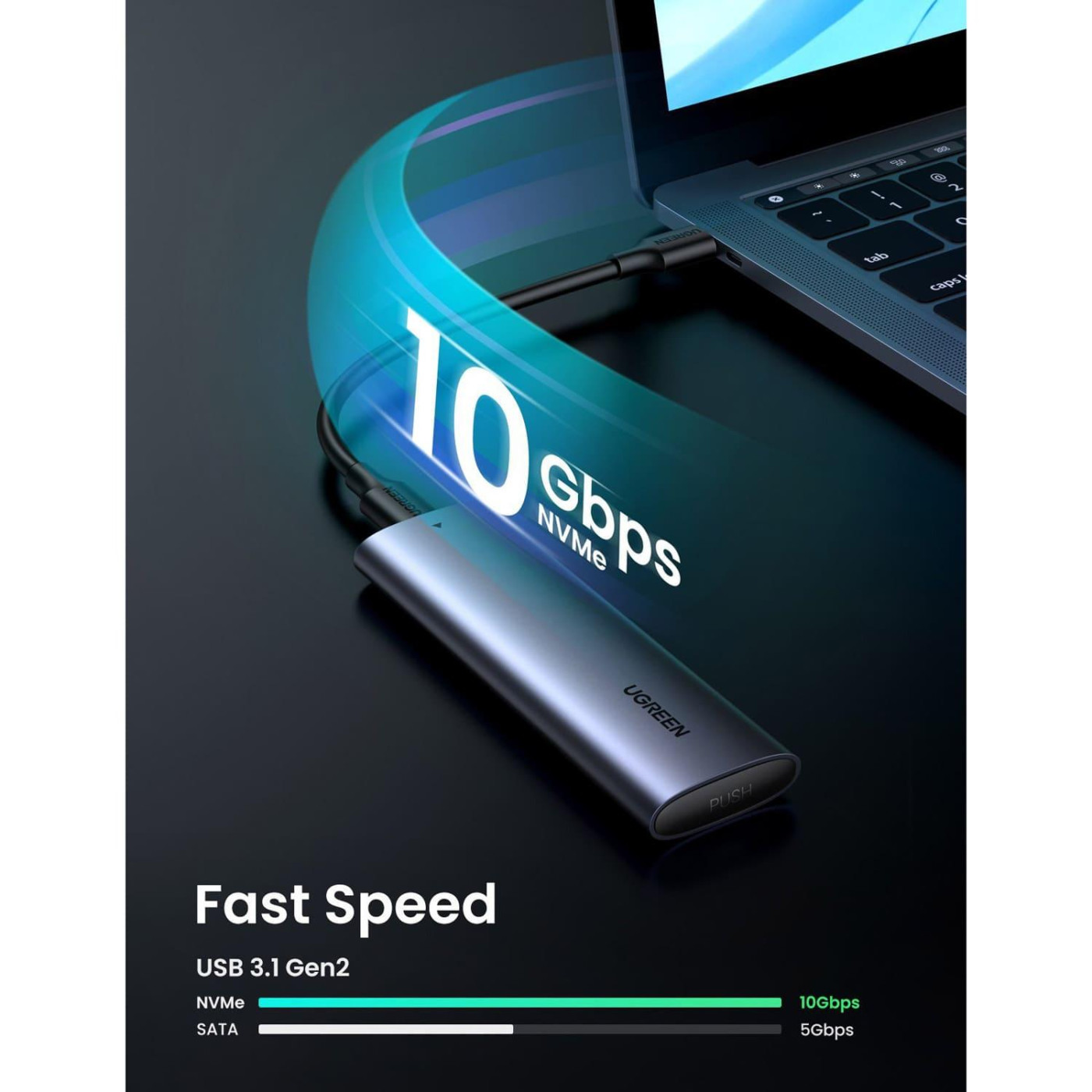 Зовнішня кишеня Ugreen USB-C Female to M.2 M-Key 10G Enclosure C TO C Cable 50cm (UGR-10902)