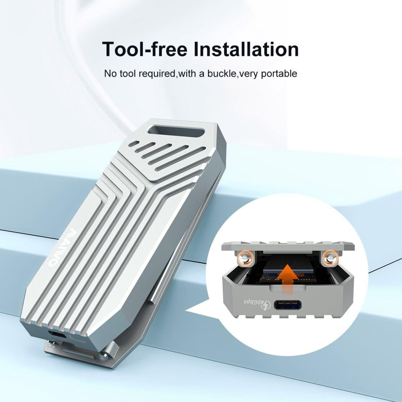 Внешний карман Maiwo M.2 SSD NVMe 2280 ч-з USB4.0 Type-C 40Gbps (K1695)