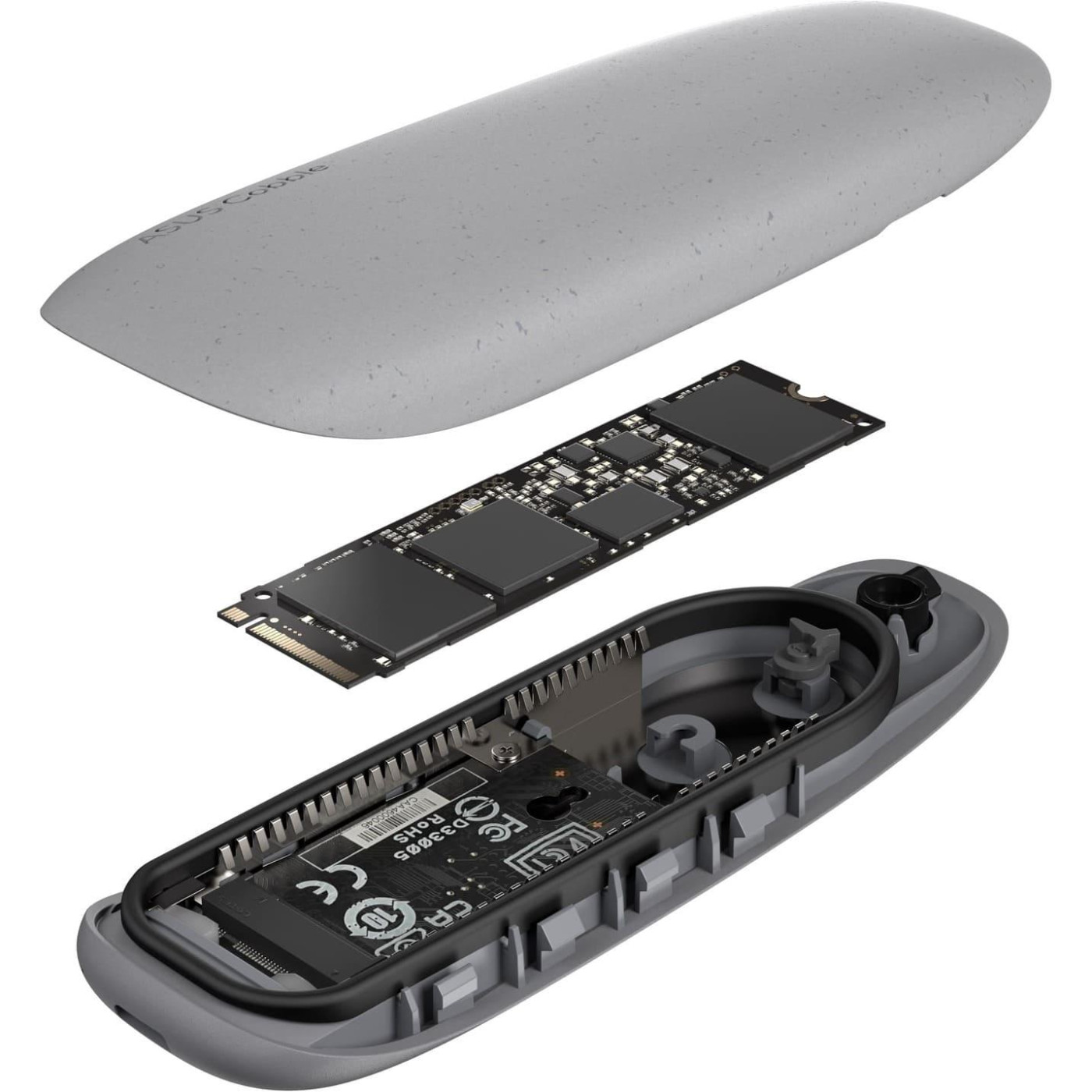 Внешний карман ASUS для SSD COBBLE/GRAY/G/AS/ESD-A1A /GRAY/G/ PCIe NVMe M.2 2230/2242/2260/2280 USB Type-C 3.2 Gen 2x1 сирий (90DD02R6-M09000)