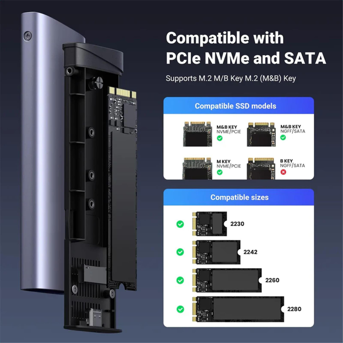Внешний карман Ugreen CM767 USB 3.2 Gen 2 NVMe/SATA 10 Гбит/с (15813)