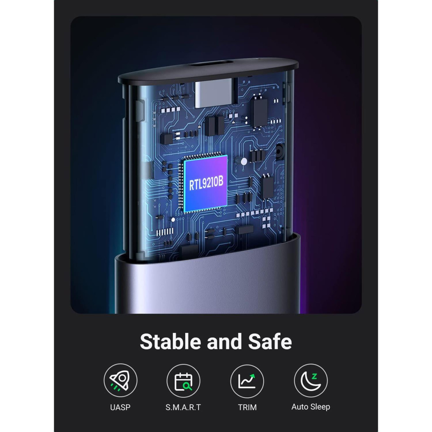 Внешний карман Ugreen для SSD M.2 (NVMe) M-Key 3.2 Gen2 CM400 Gray (90264)