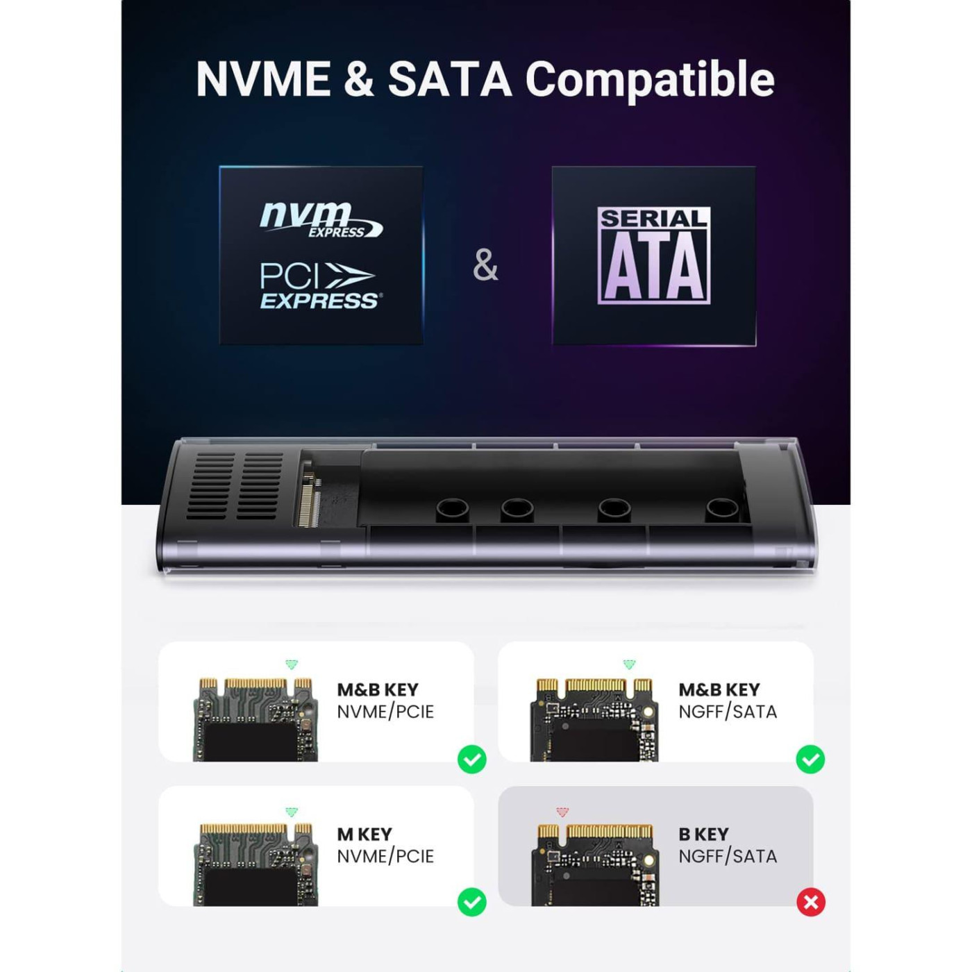 Внешний карман Ugreen для SSD M.2 (NVMe) M-Key 3.2 Gen2 CM400 Gray (90264)