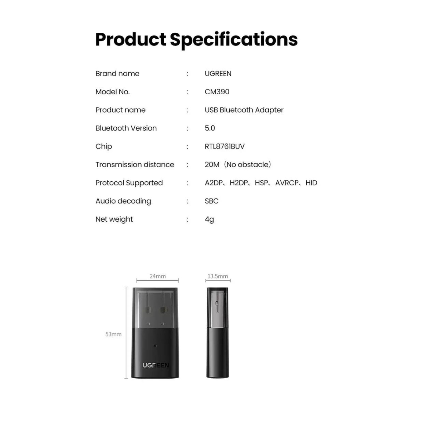 Bluetooth-адаптер Ugreen CM390 USB Bluetooth 5.0 (UGR-80889)