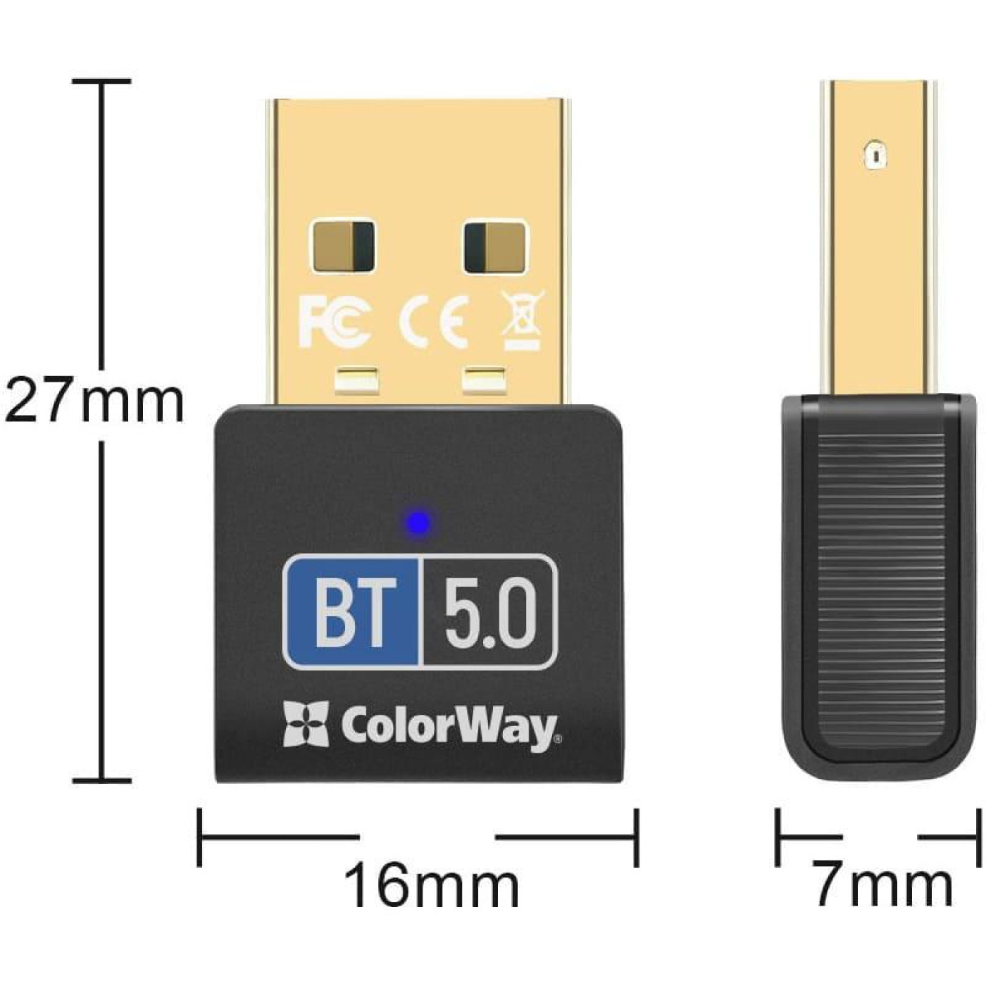 Bluetooth-адаптер ColorWay Bluetooth v5.0 USB, чорний (CW-AD-BT50)