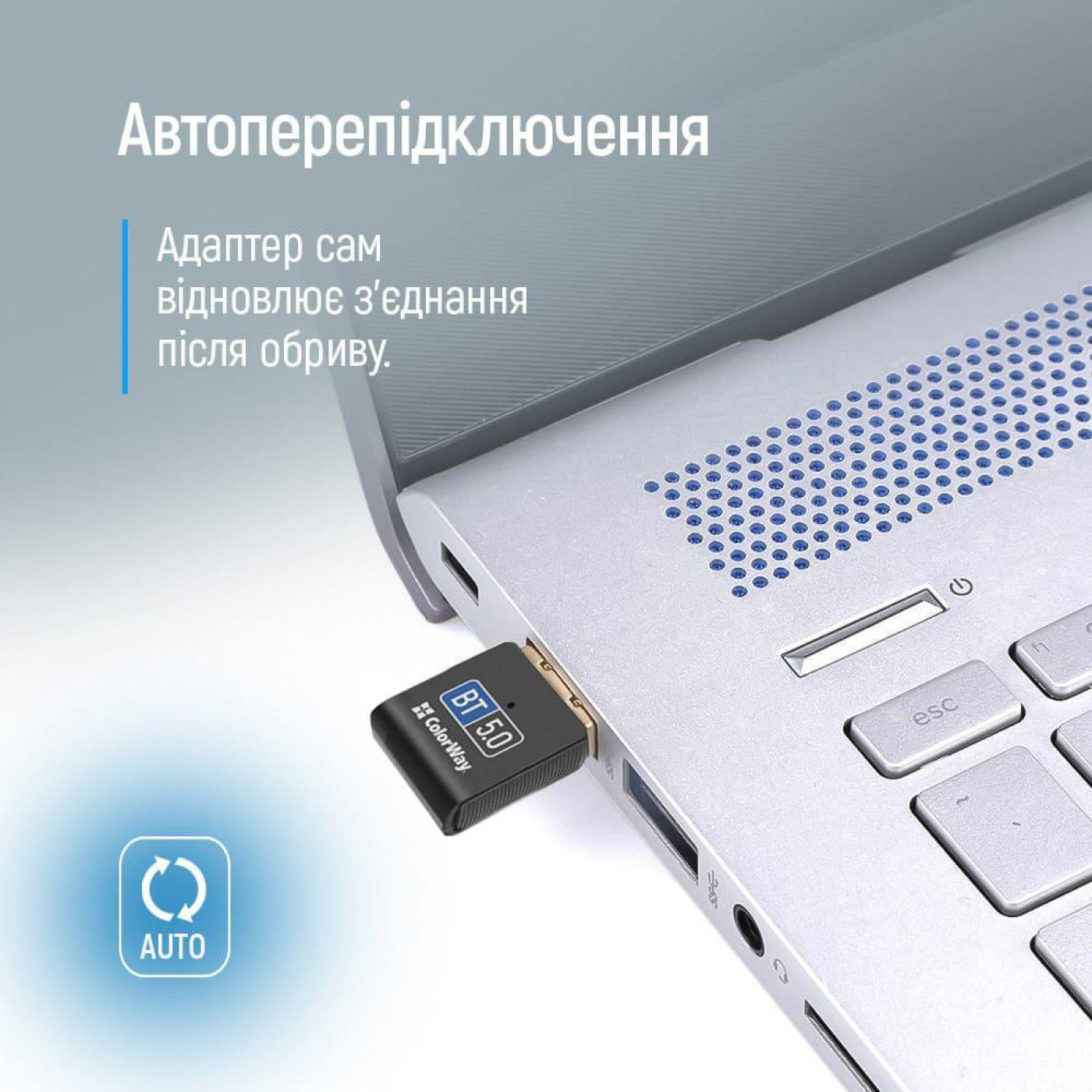 Bluetooth-адаптер ColorWay Bluetooth v5.0 USB, чорний (CW-AD-BT50)